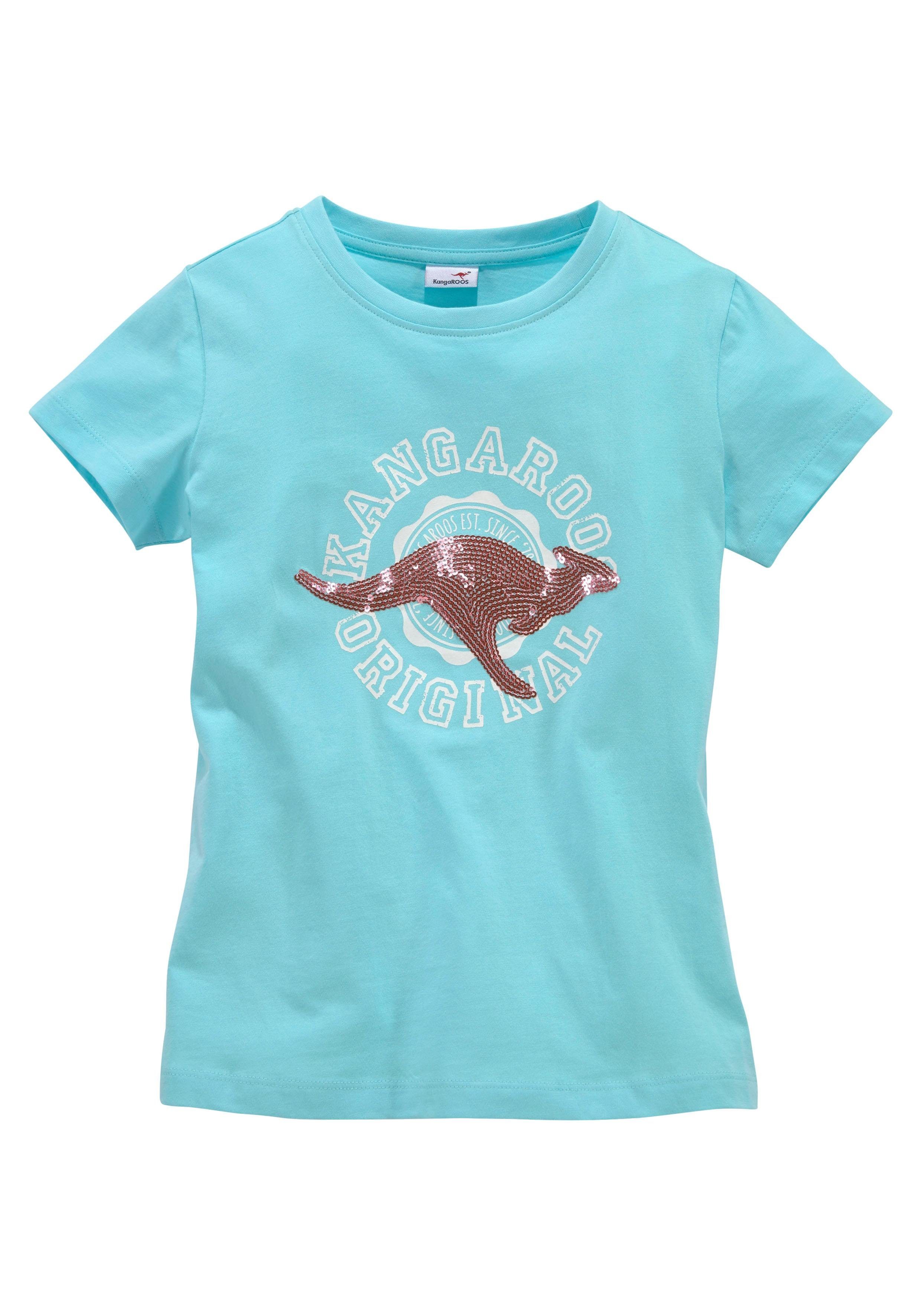 KangaROOS T-shirt Met paillettenapplicatie Korte mouwen, getailleerde snit, met logoprint en pailletten