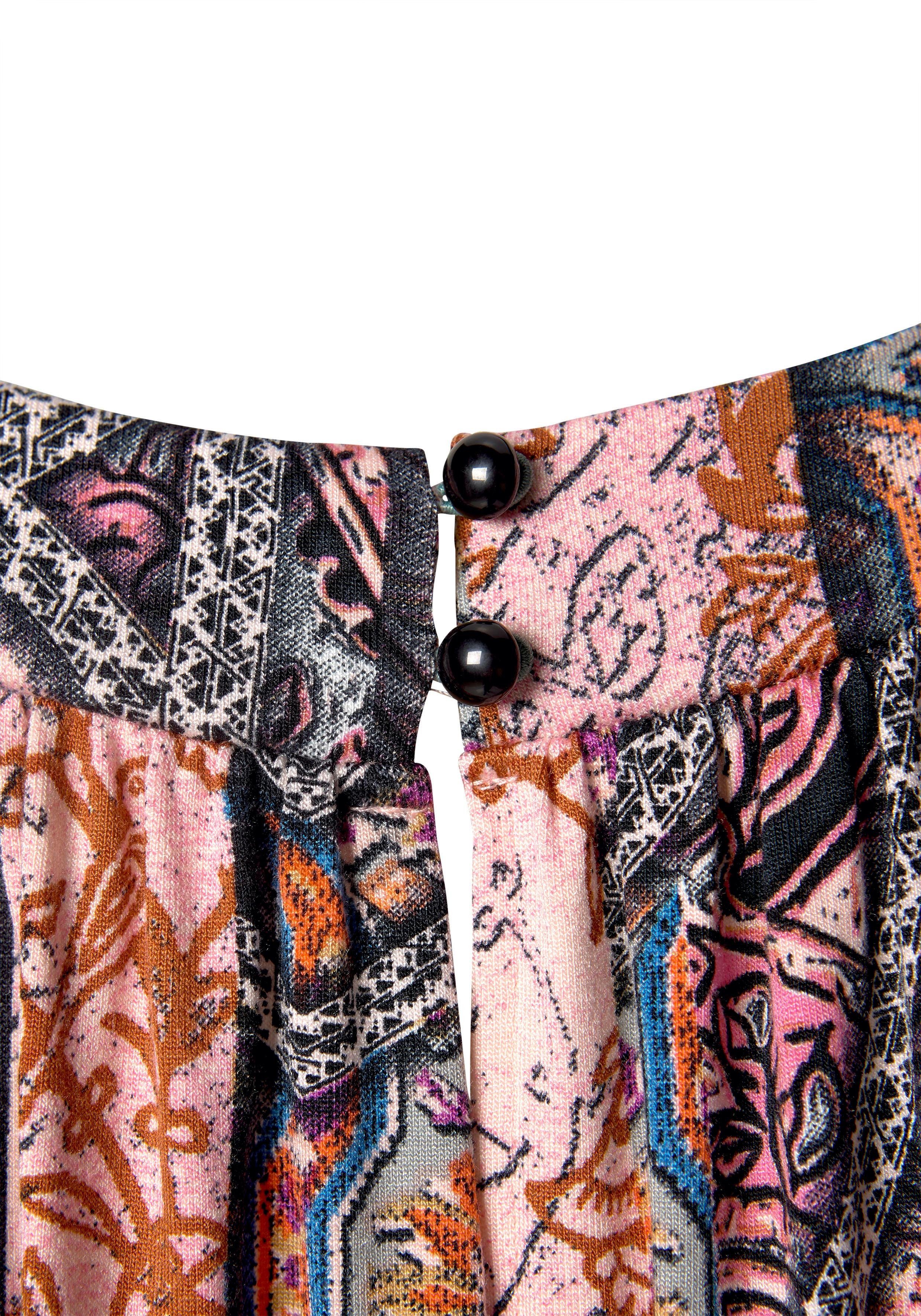 Buffalo Gedessineerde jurk met nauwsluitende rok in all-over print, zomerjurk, strandjurk