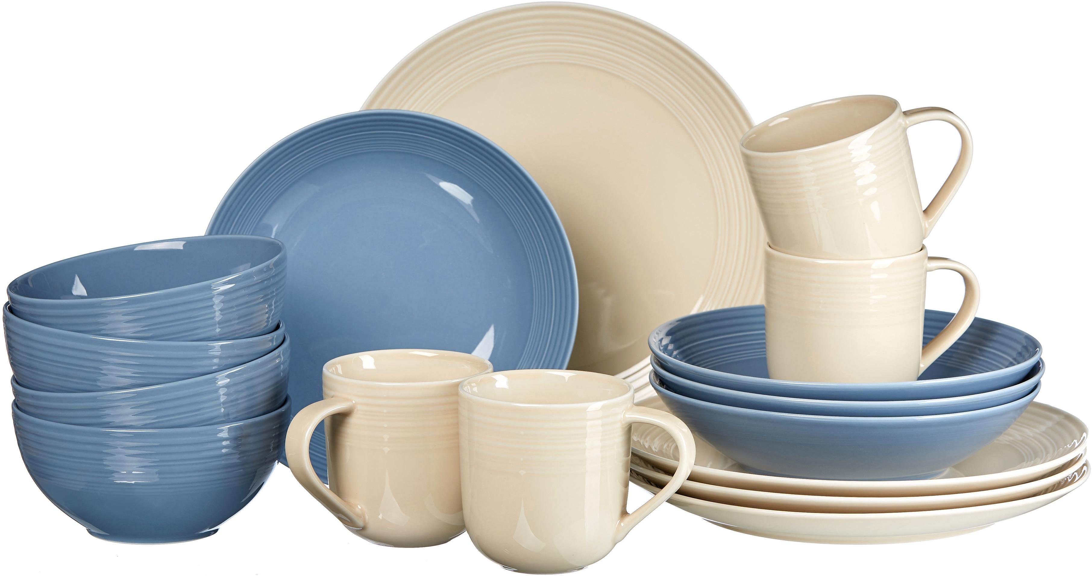 Otto Ritzenhoff & Breker Combi-servies Levi Blauw/crème. 16 delen. voor 4 personen (set. 16-delig) aanbieding