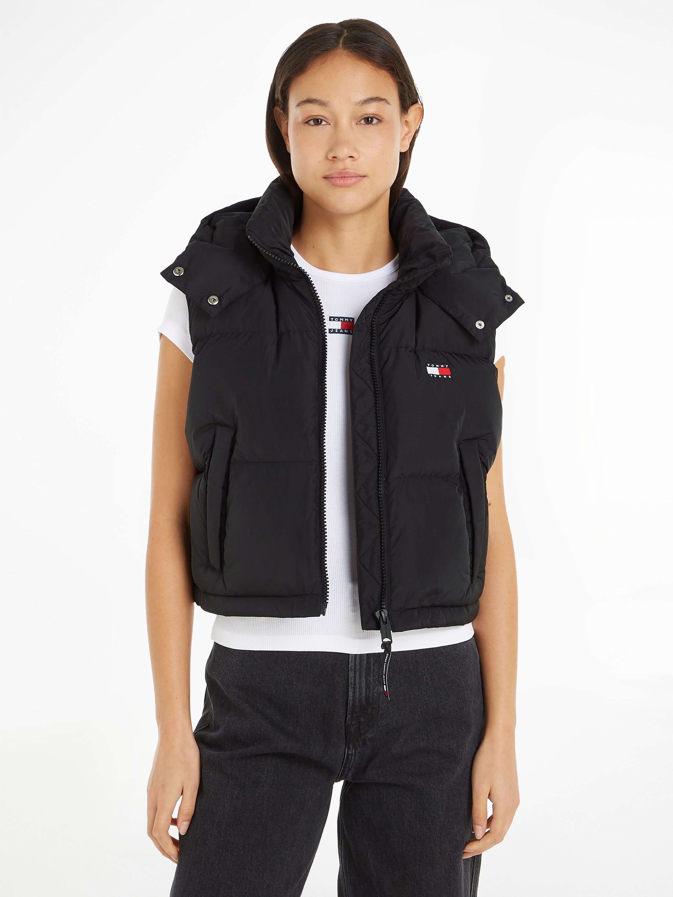 TOMMY JEANS Bodywarmer TJW CRP ALASKA PUFFER VEST in modieuze cropped vorm, puffer