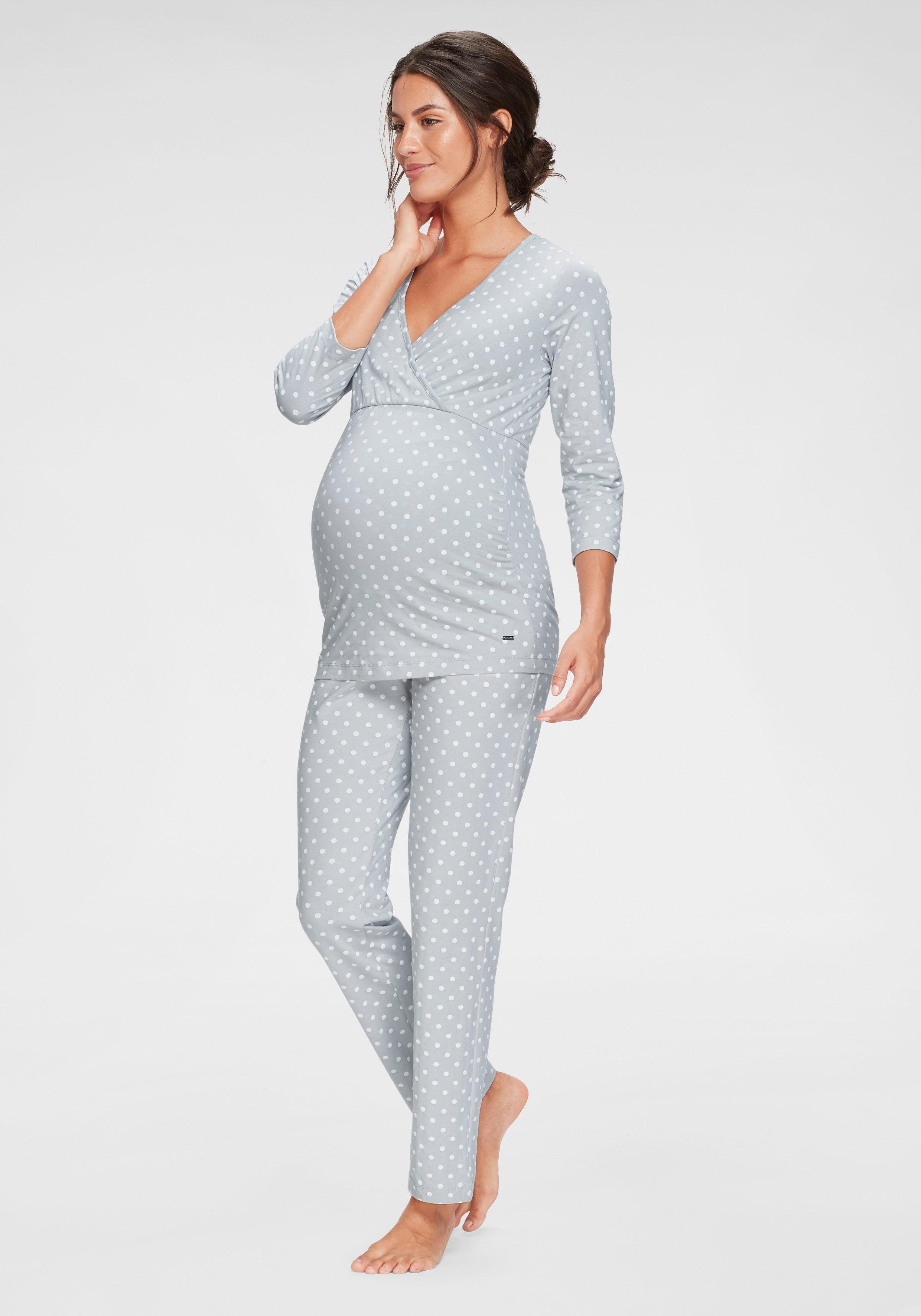 Lascana Zwangerschapspyjama in wikkel-look met een stippenmotief (2-delig, 1 stuk) dames nachtkleding maat 32/34 grijs