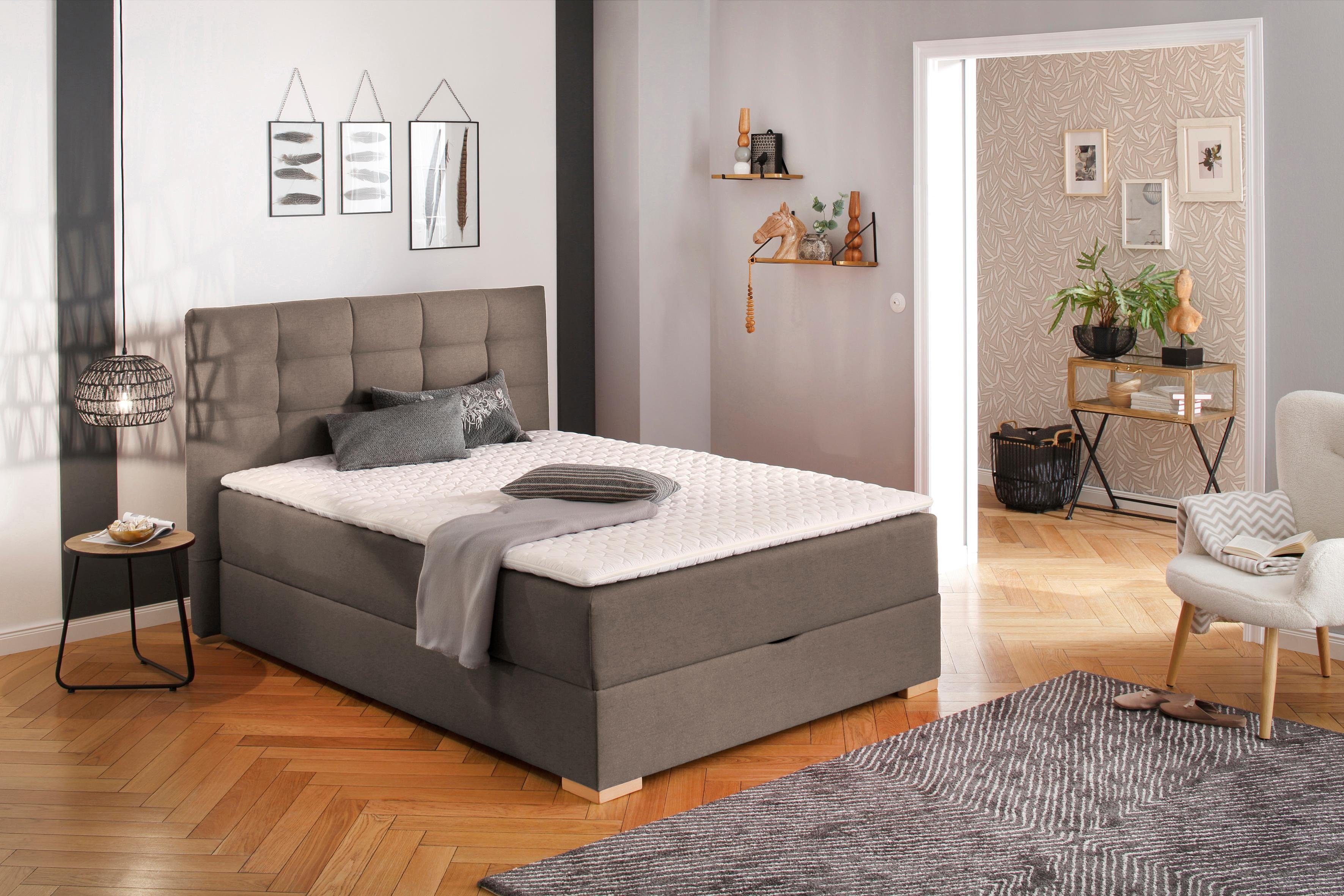 Home affaire Boxspring Olivet in 4 kleuren, 4 breedten, 2 matrassoorten, ook in extra lang 220 cm