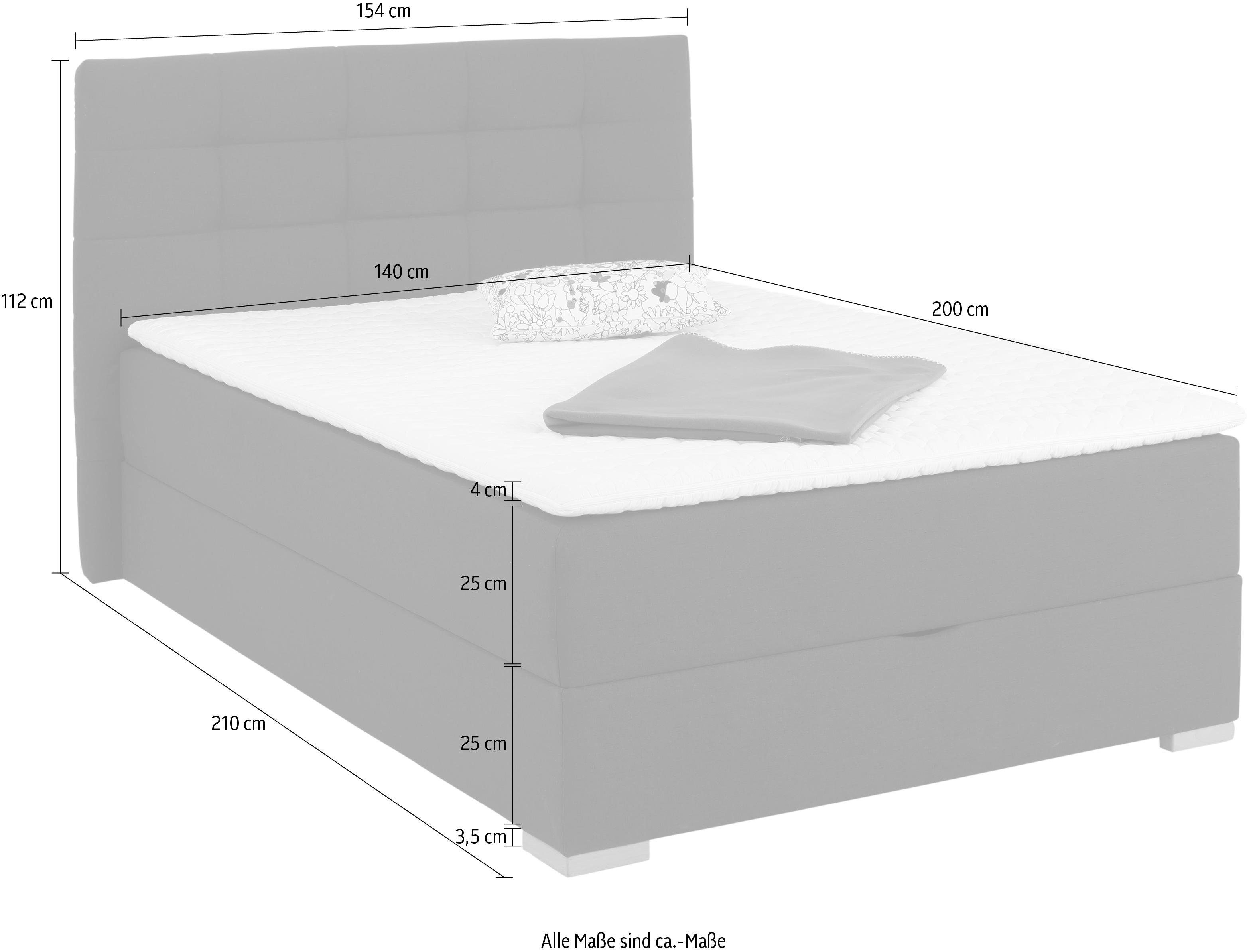 Home affaire Boxspring Olivet in 4 kleuren, 4 breedten, 2 matrassoorten, ook in extra lang 220 cm