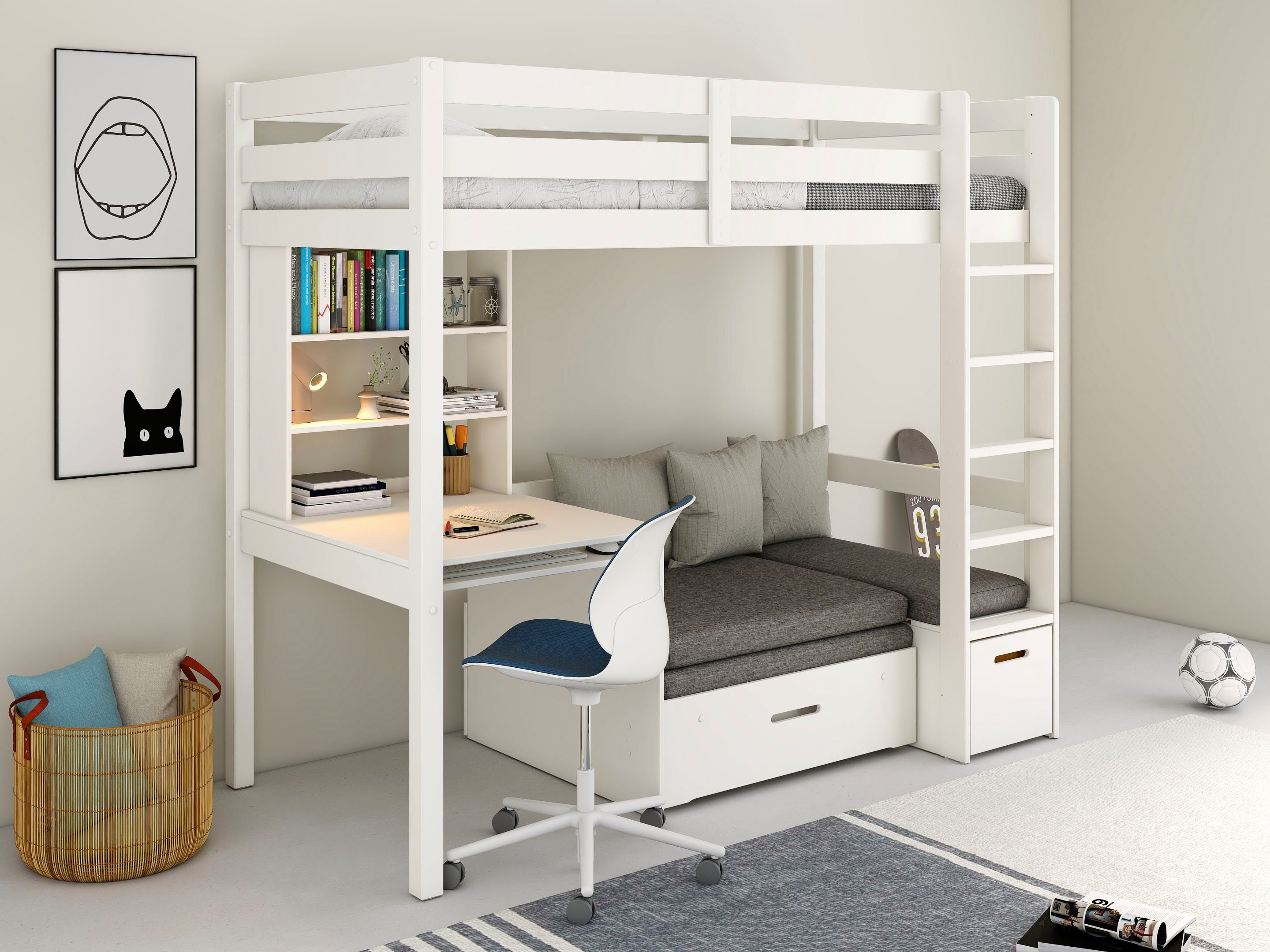 Lüttenhütt Stapelbed "HENNE" BESTSELLER! Hoogslaper, ideaal voor kleine ruimtes, 2 slaapplaatsen