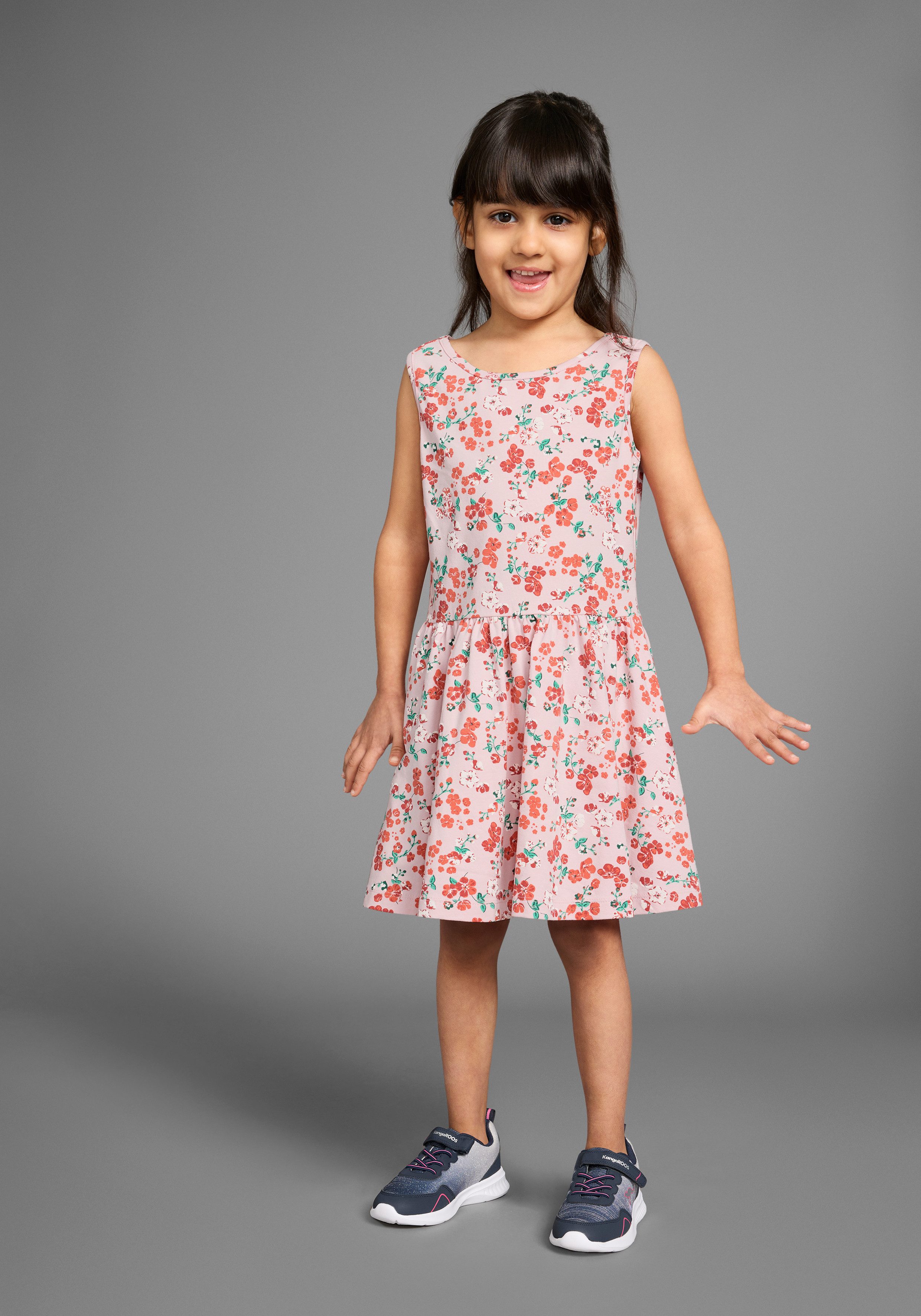 KangaROOS Jerseyjurk Schouderjurk in bloemen-allover meisjes jersey jurken maat 140/146 roze