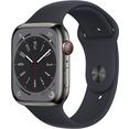 apple watch series 8 gps + cellular 45mm roestvrij staal sportarmband grijs