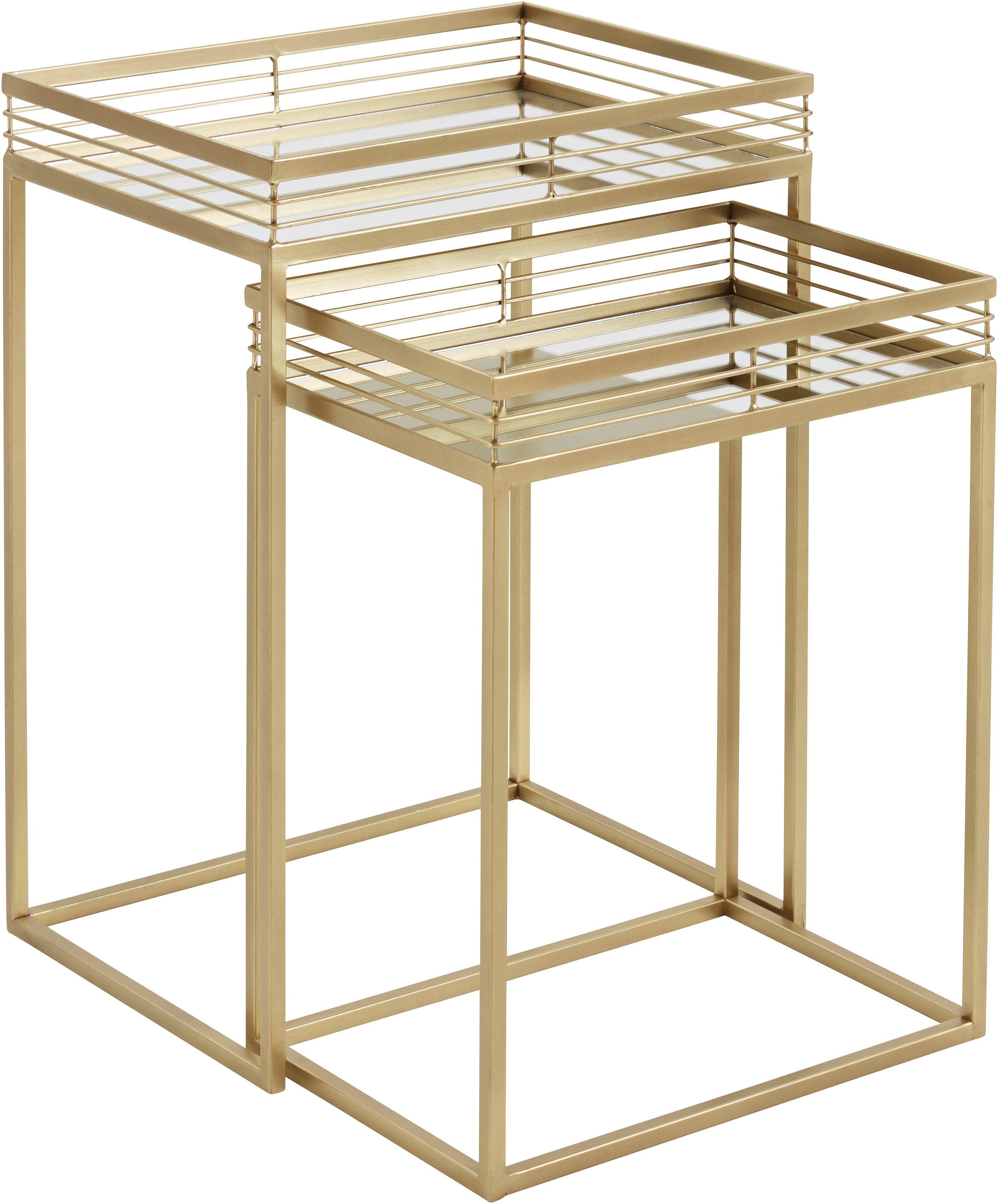 Leonique Bijzettafel Yanis met plateaus van spiegelglas en goudkleurig metalen frame (2 stuks)