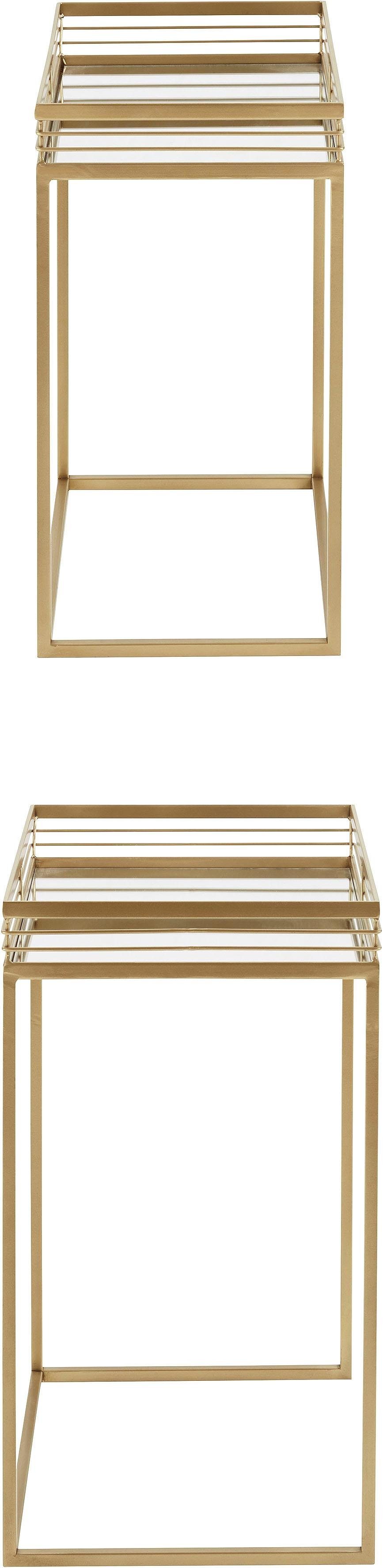 Leonique Bijzettafel Yanis met plateaus van spiegelglas en goudkleurig metalen frame (2 stuks)