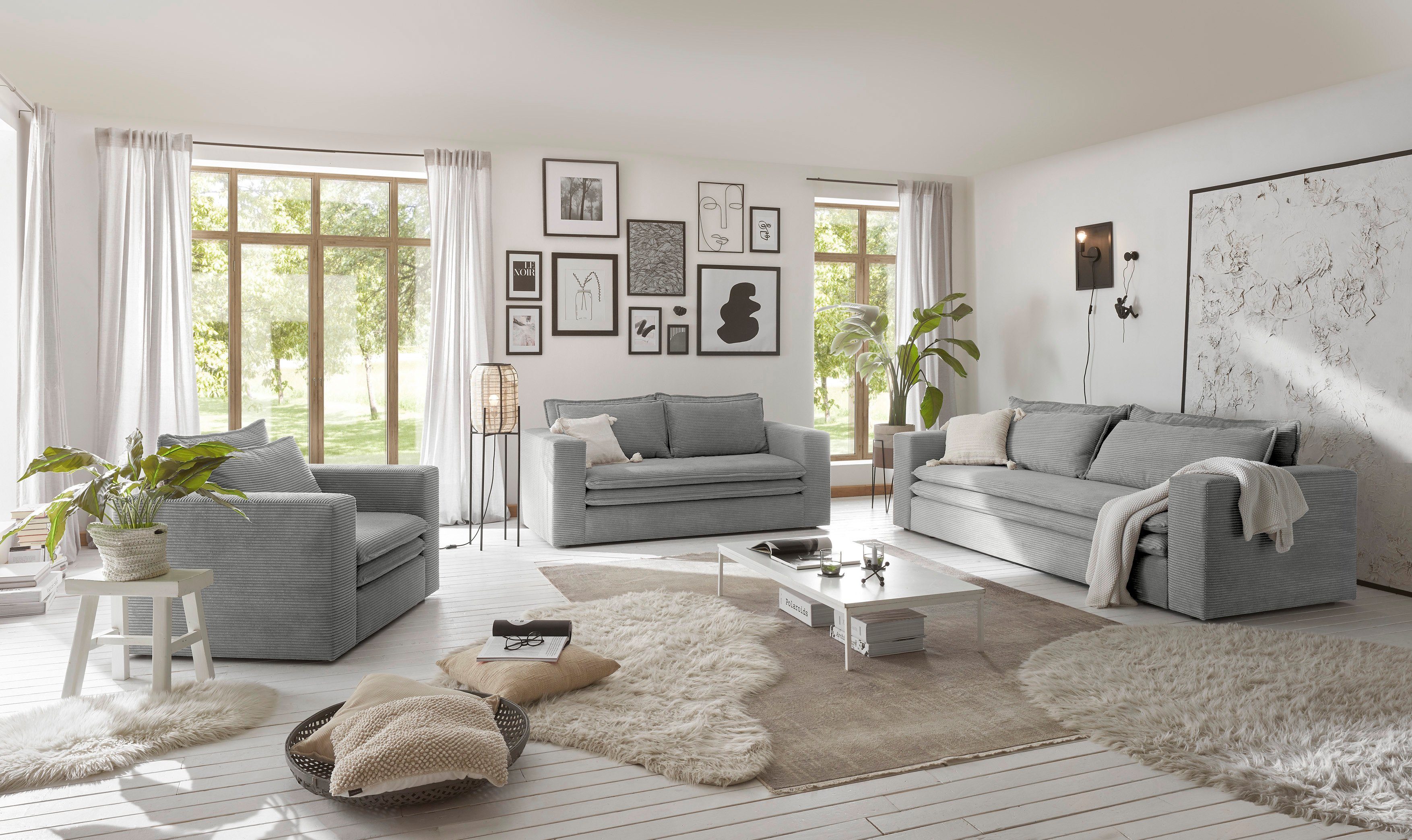 Places of Style 2-zitsbank PIAGGE Hoogwaardige cord met zachte veloursstructuur