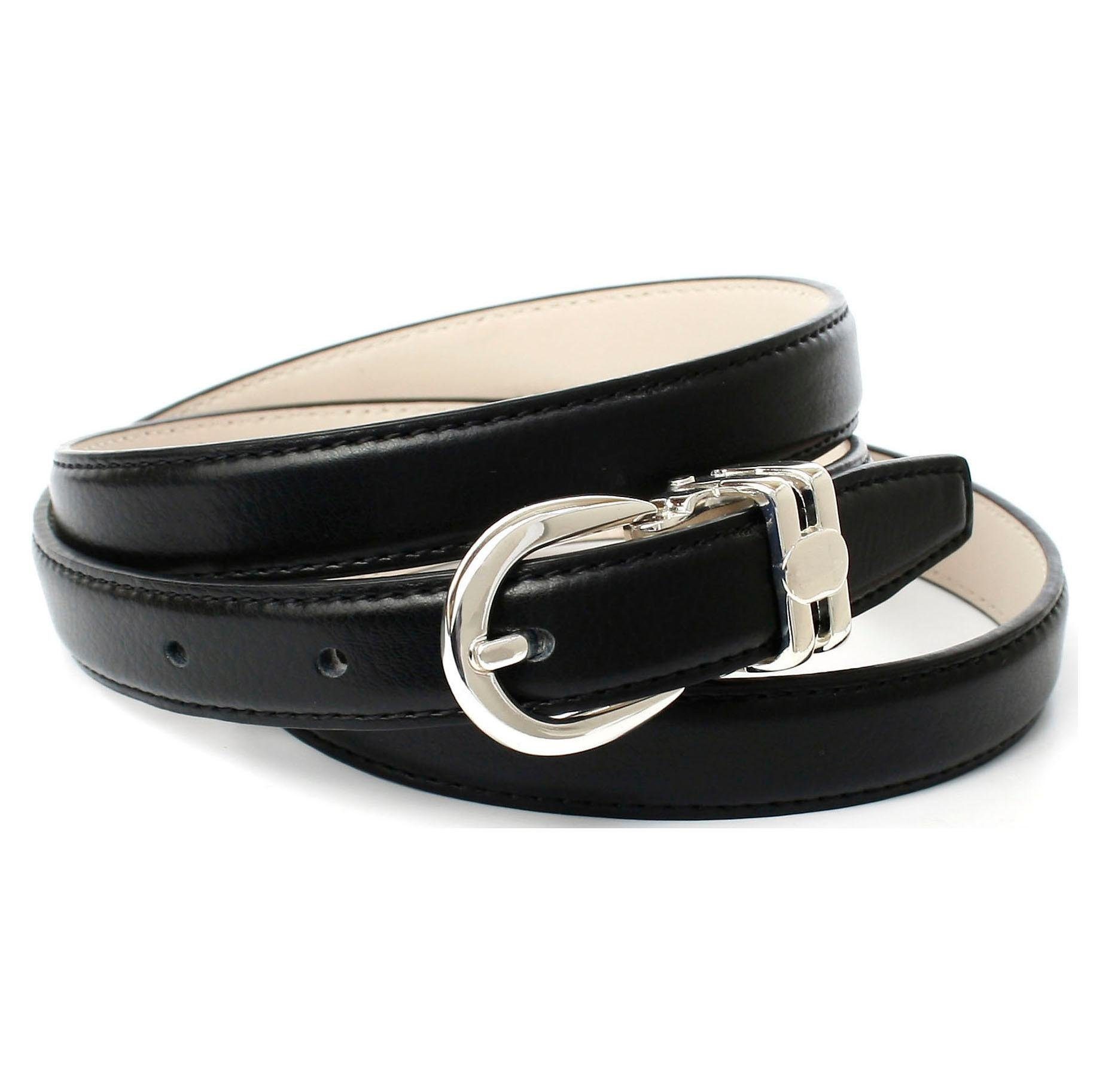 Anthoni Crown Leren riem in een smal model met dubbele metalen passant dames brede riemen maat 70 zwart