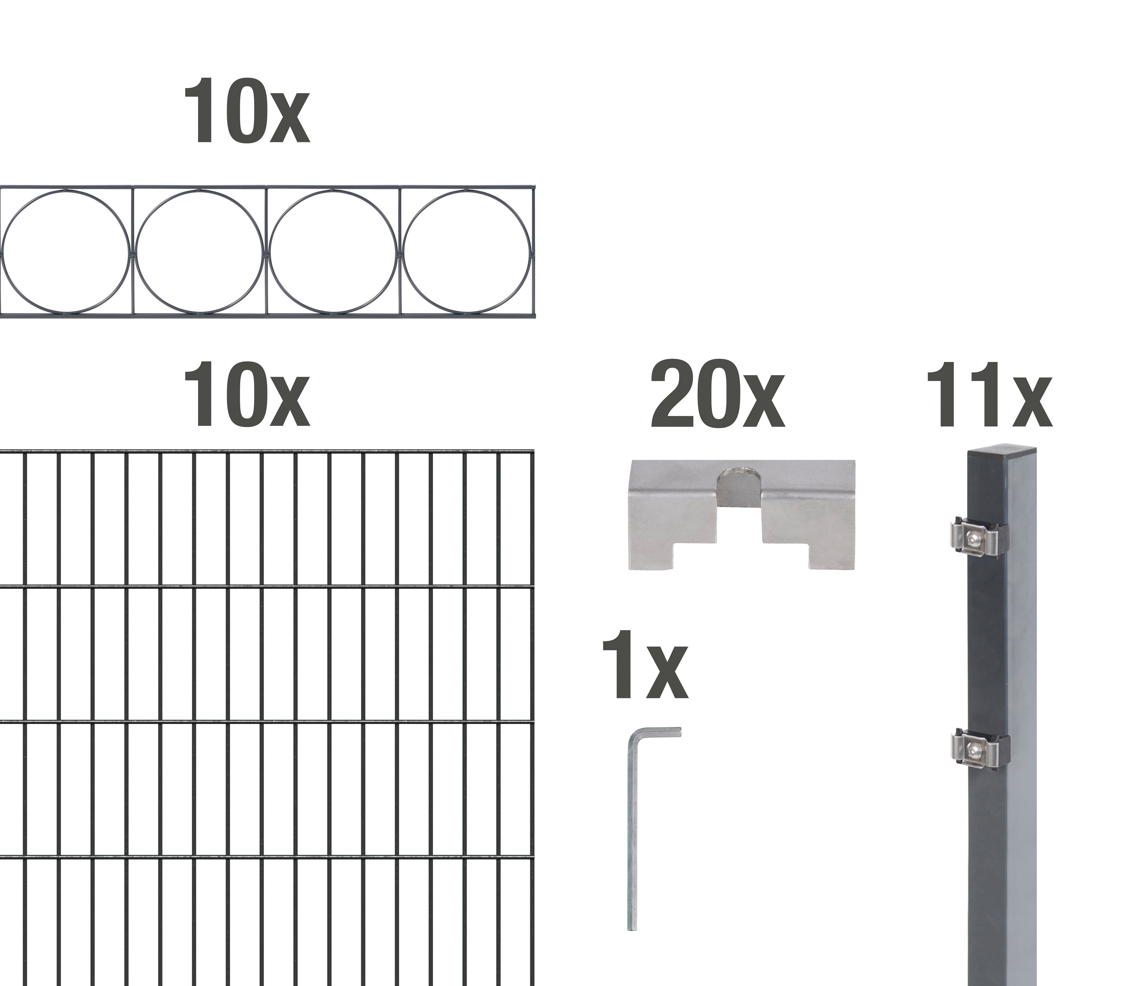 GAH Alberts Dubbelstaafmat hekwerk Oslo antraciet, hoogte: 100-160cm, totale lengte: 10-20m, voor plaatsing in beton (set)