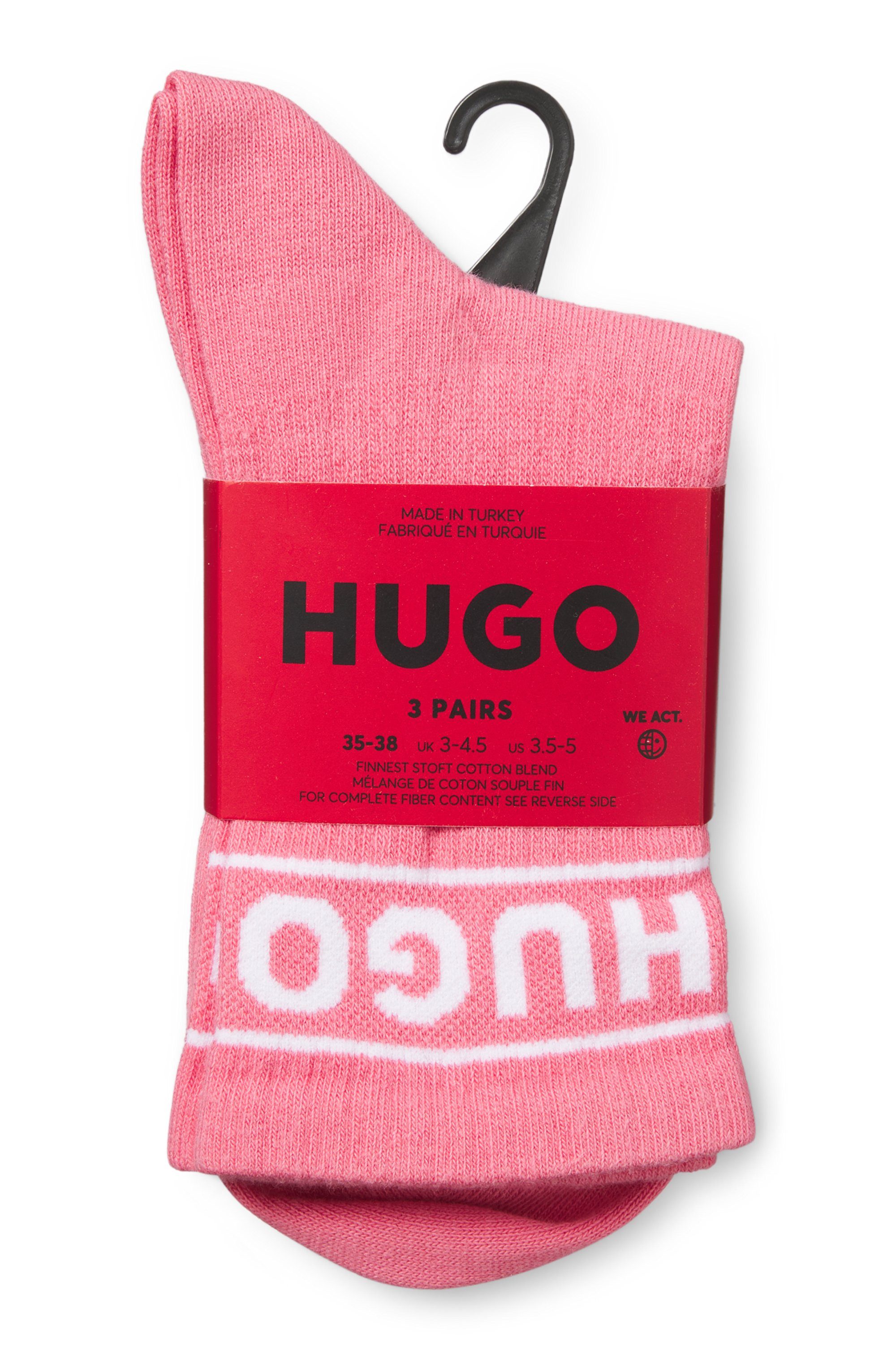 HUGO underwear Vrijetijdssokken 3P QSRIB SPORTY CC W met contrasterend logo-detail (3 paar, Set van 3)