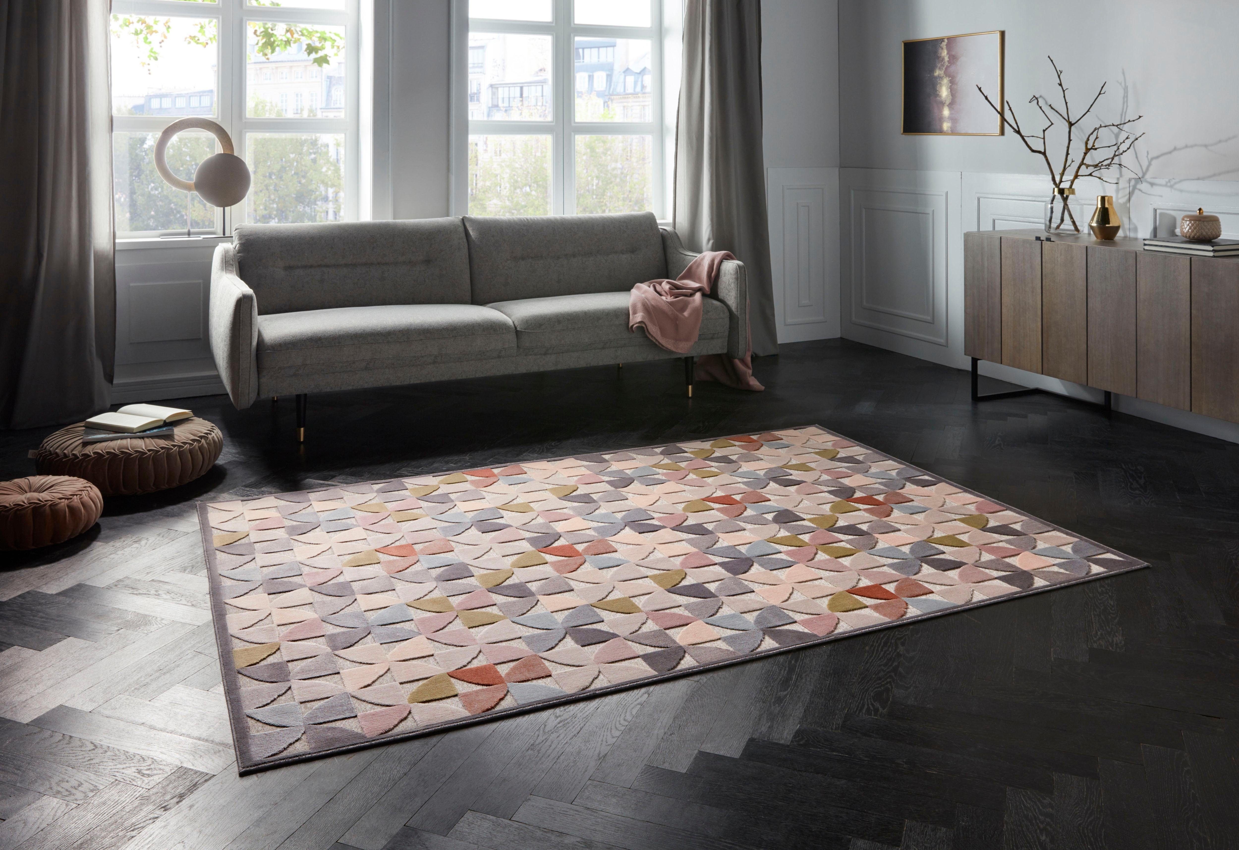 ELLE DECORATION Vloerkleed AILETTE Korte pool, velours, geometrisch motief, reliëfstructuur