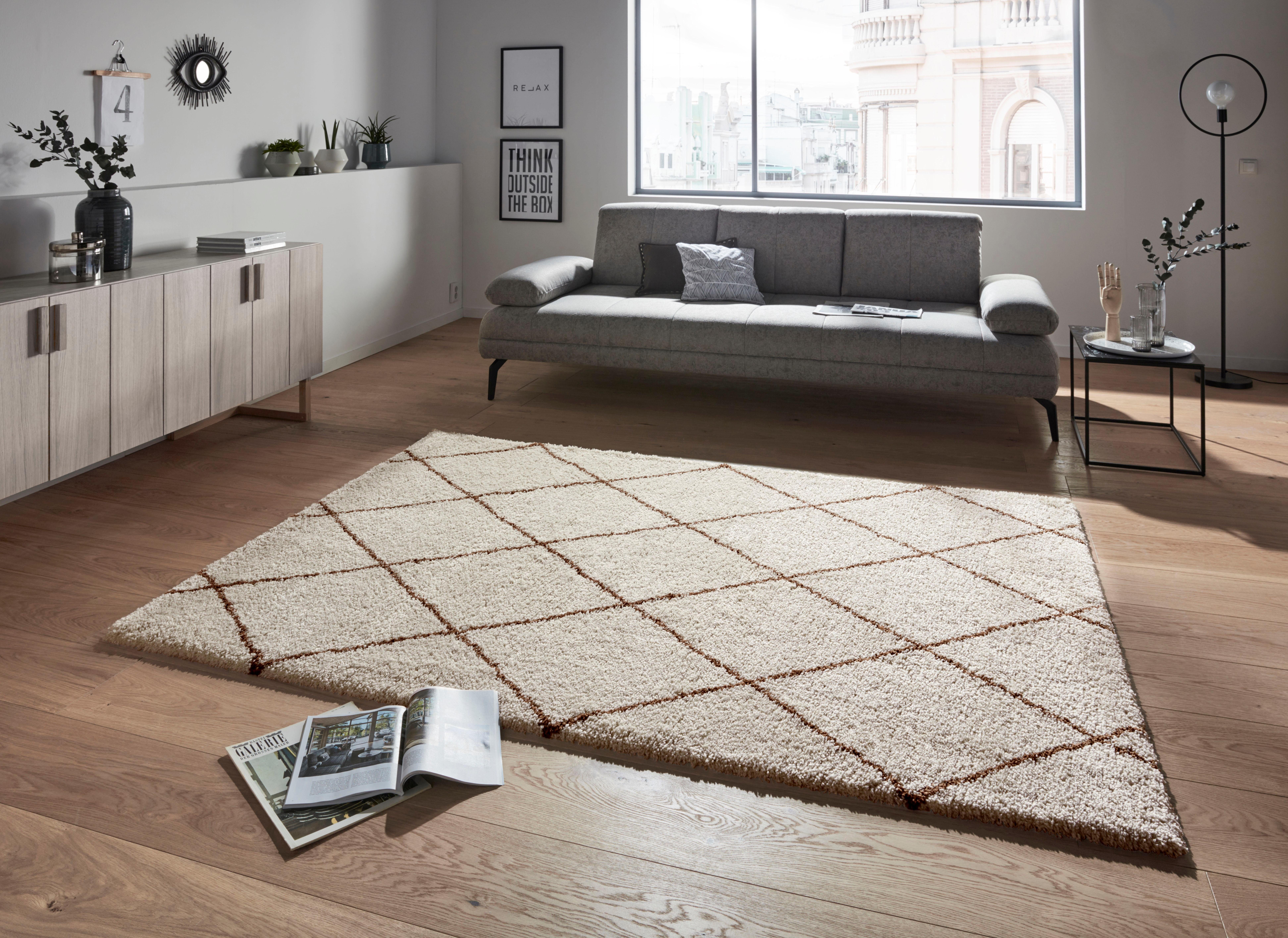HANSE Home Hoogpolig vloerkleed Feel Shaggy, Zacht, Scandi, Pluizig, Ruiten, Woonkamer, Slaapkamer