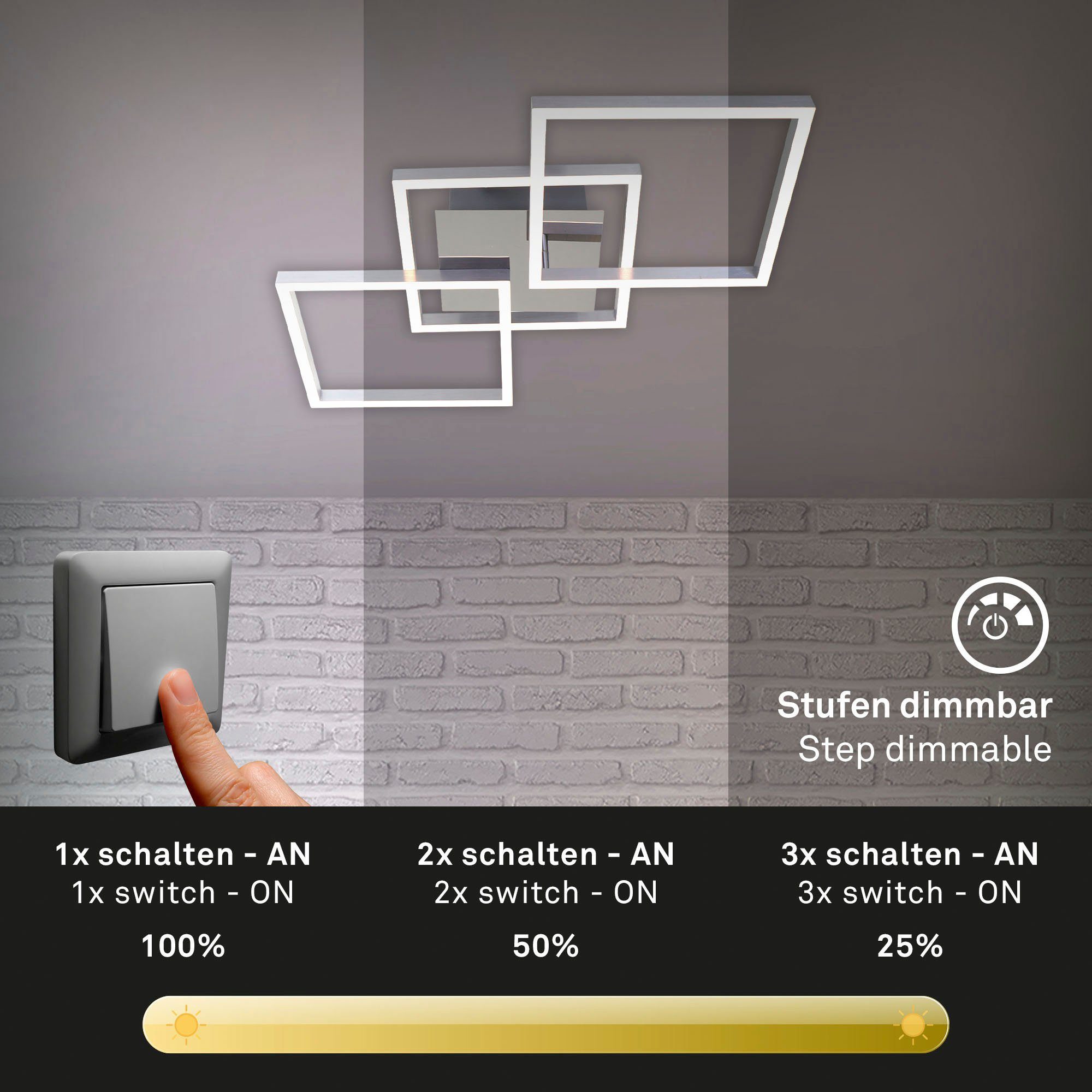 Briloner Leuchten Led-plafondlamp 3217018 FRAME Plafondlamp, 76,3x36,8x7,3 cm, chroom-aluminium, 36W, woonkamer, keuken, gang