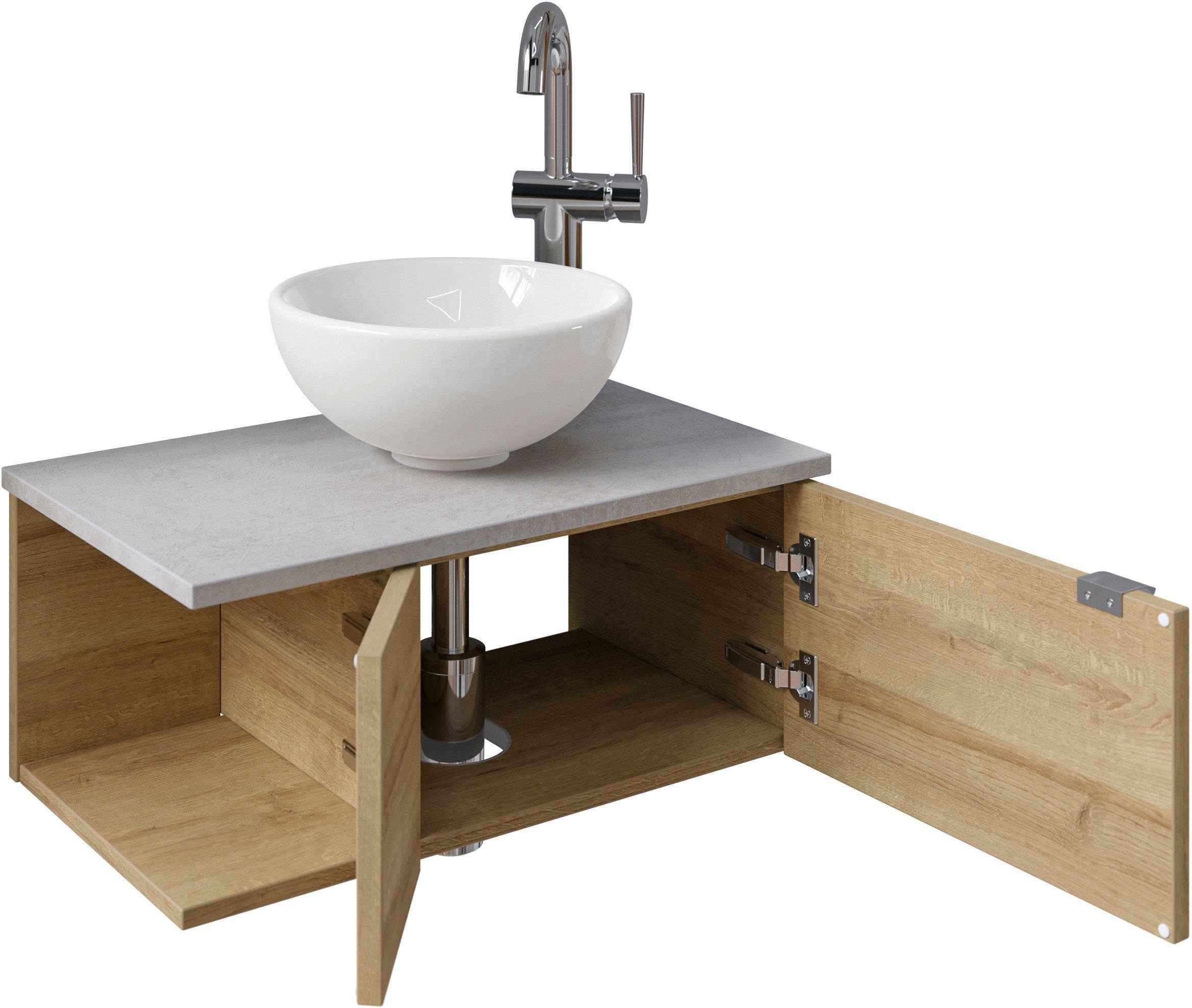 Saphir Wastafelonderkast Serie 6915 wastafel met onderkast voor gastenbadkamer, tweede toilet (3-delig)