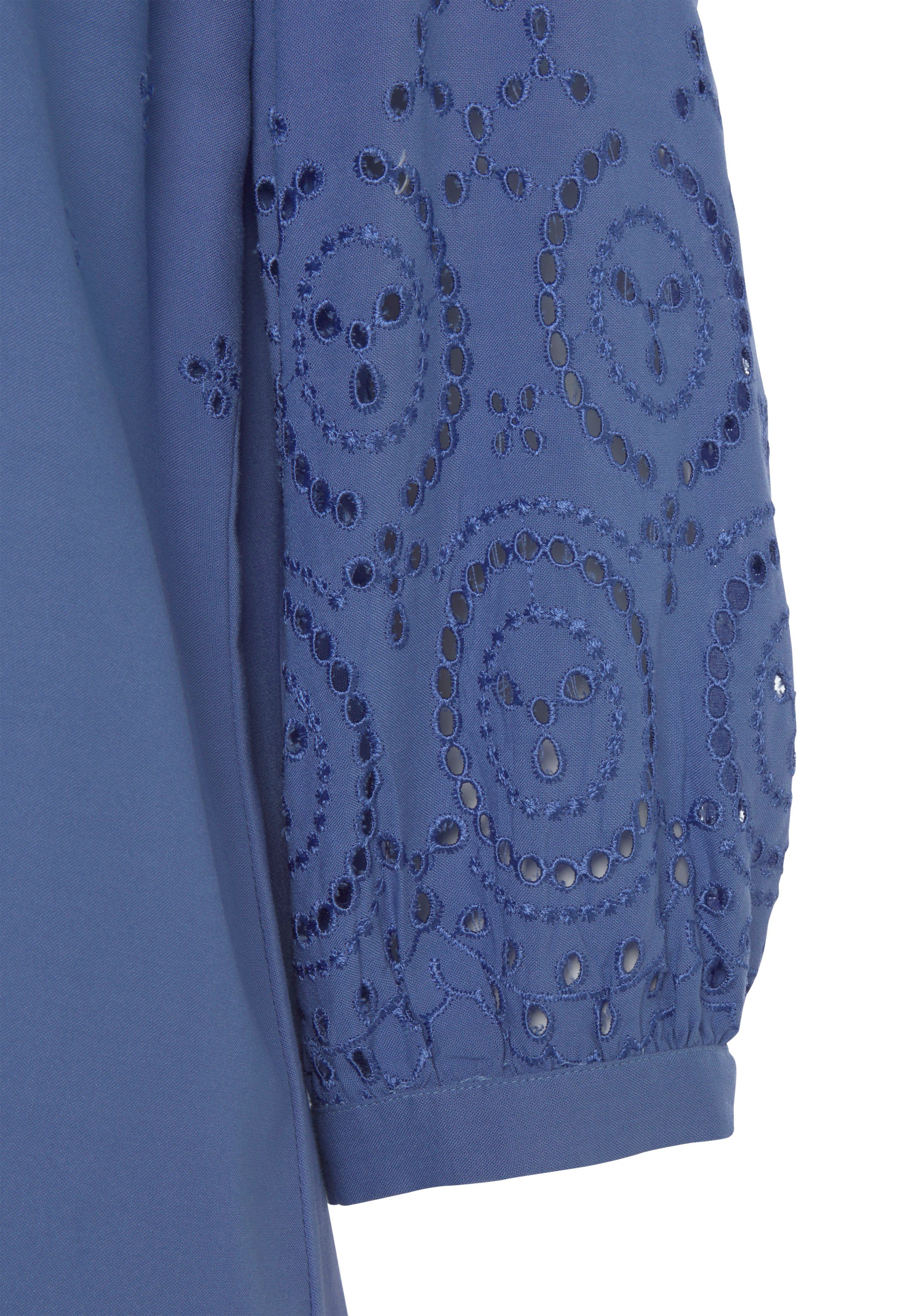 Lascana Blouse zonder sluiting met gaatjesborduurwerk en subtiele ruches, 3/4-mouwen damesblouse