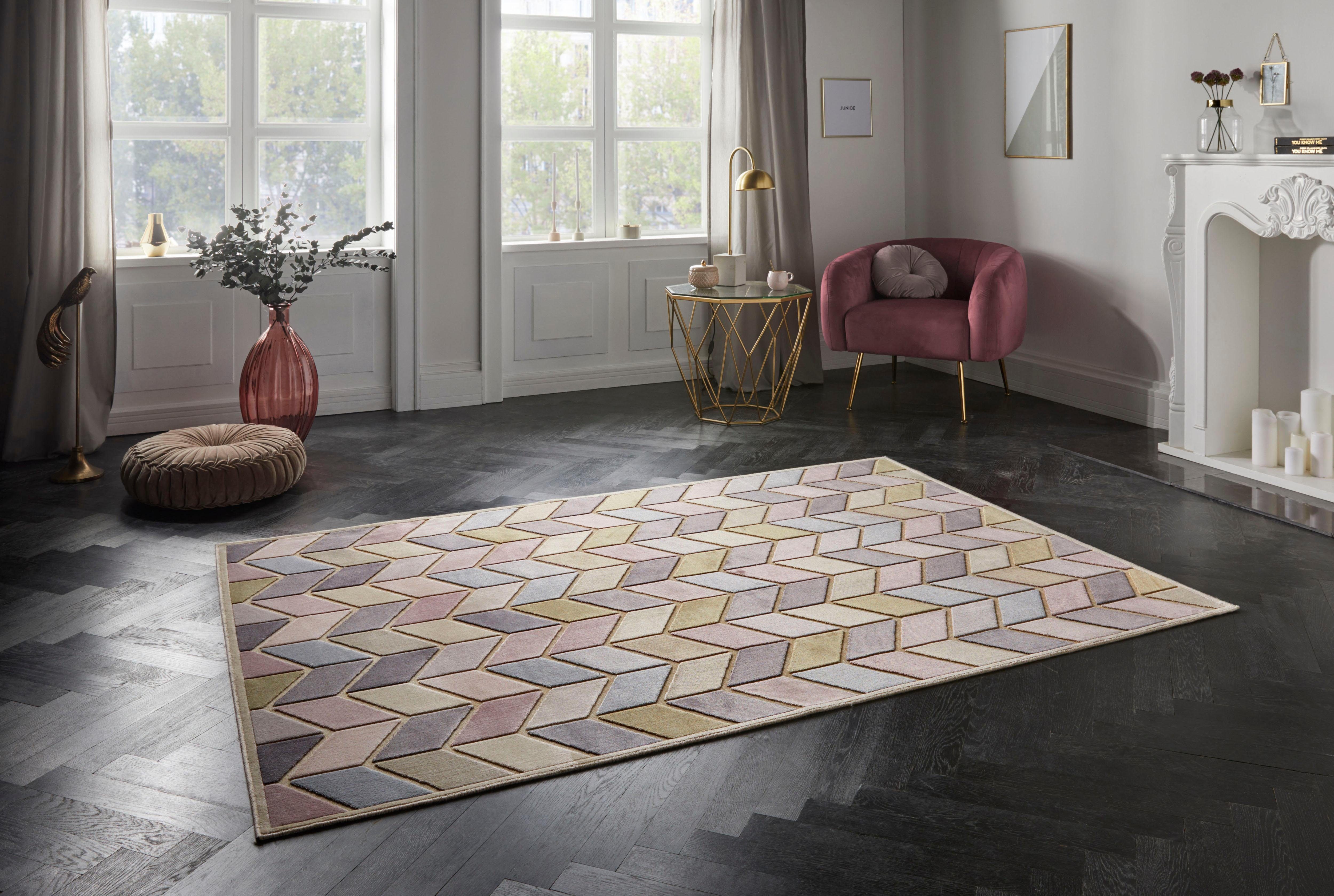 ELLE DECORATION Vloerkleed Loire Korte pool, velours, geometrisch motief, reliëfstructuur