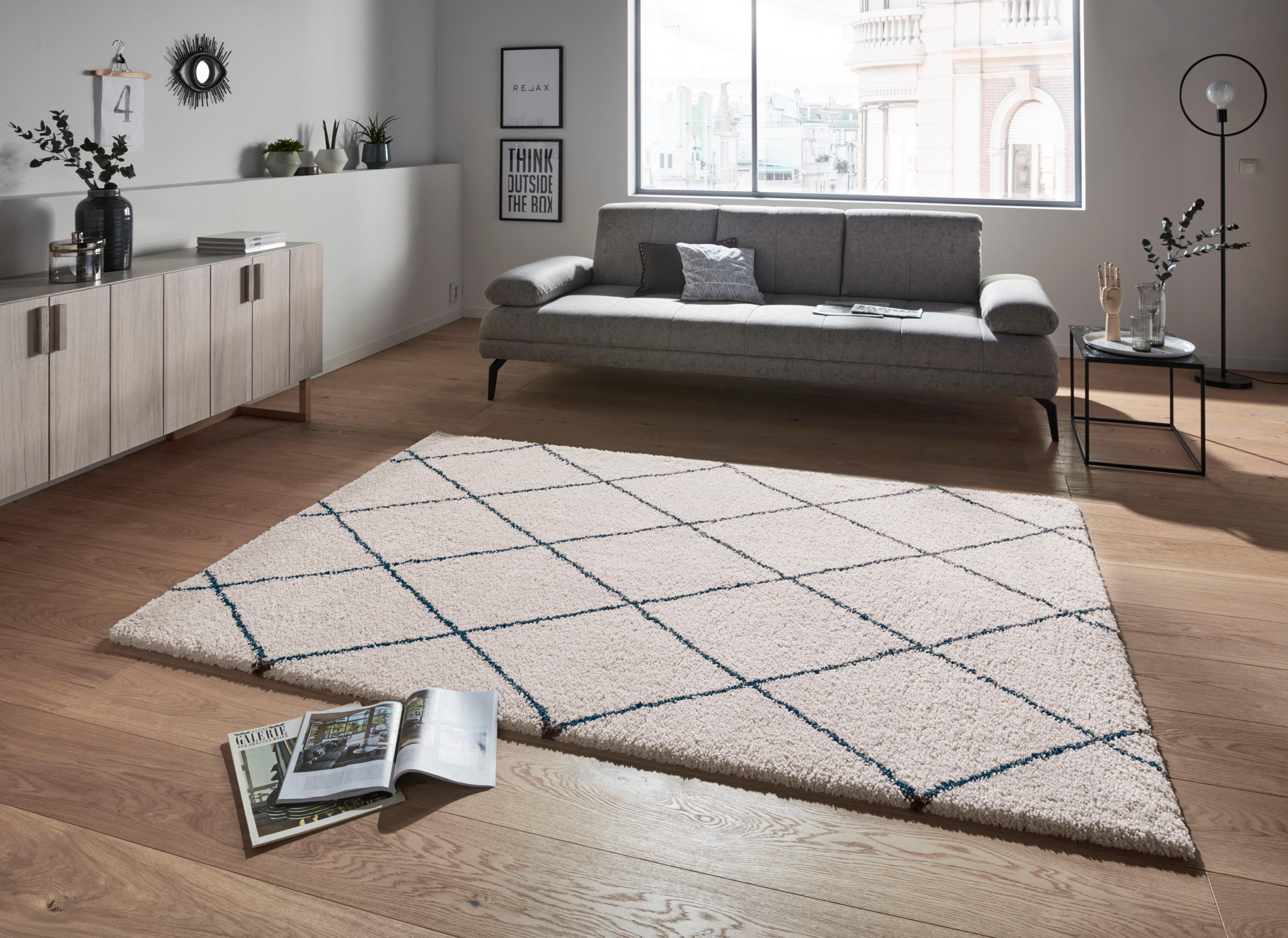 HANSE Home Hoogpolig vloerkleed Feel Shaggy, Zacht, Scandi, Pluizig, Ruiten, Woonkamer, Slaapkamer