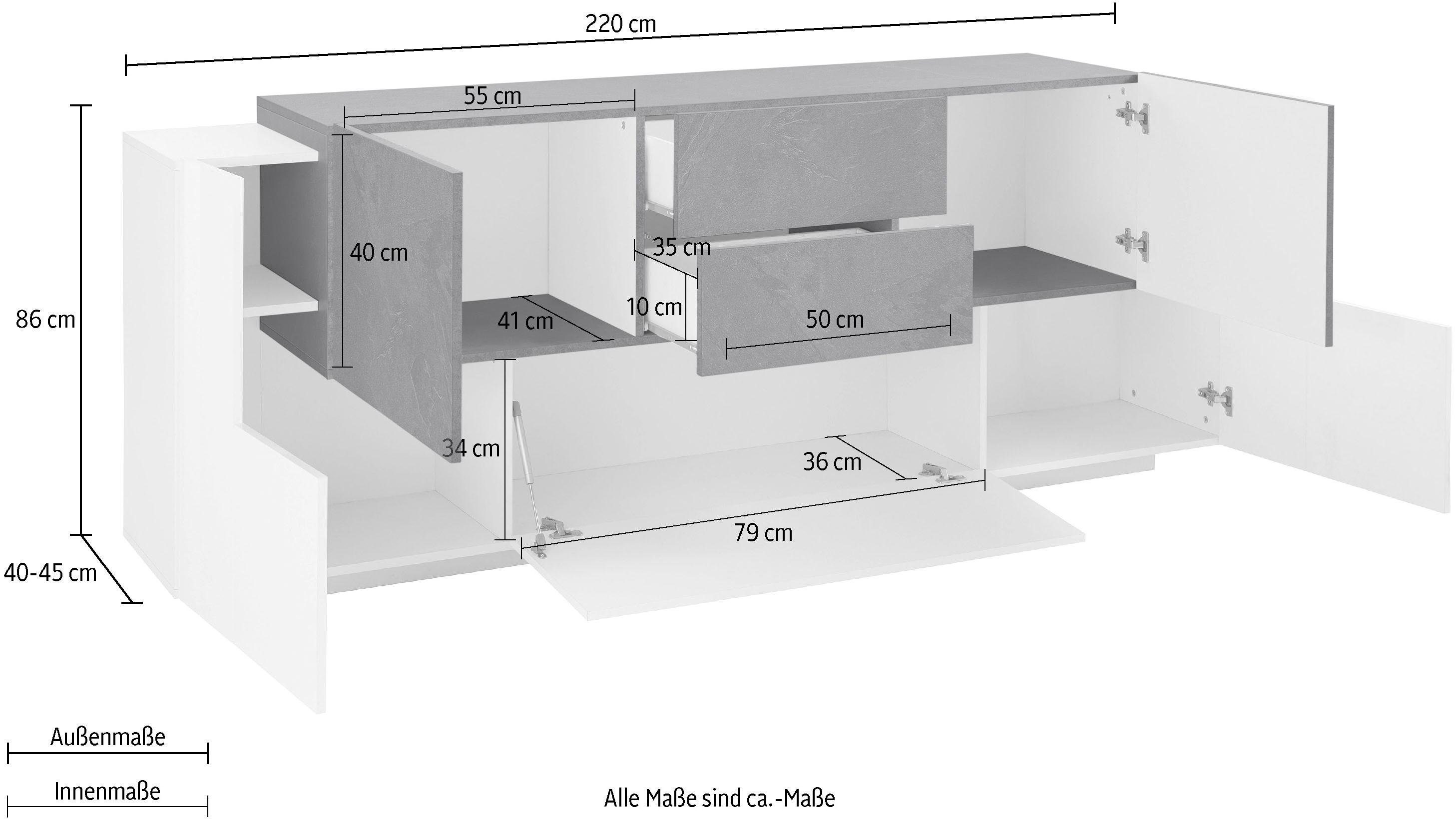 INOSIGN Dressoir Coro, commode, kast, buffet, greeploos met legplanken