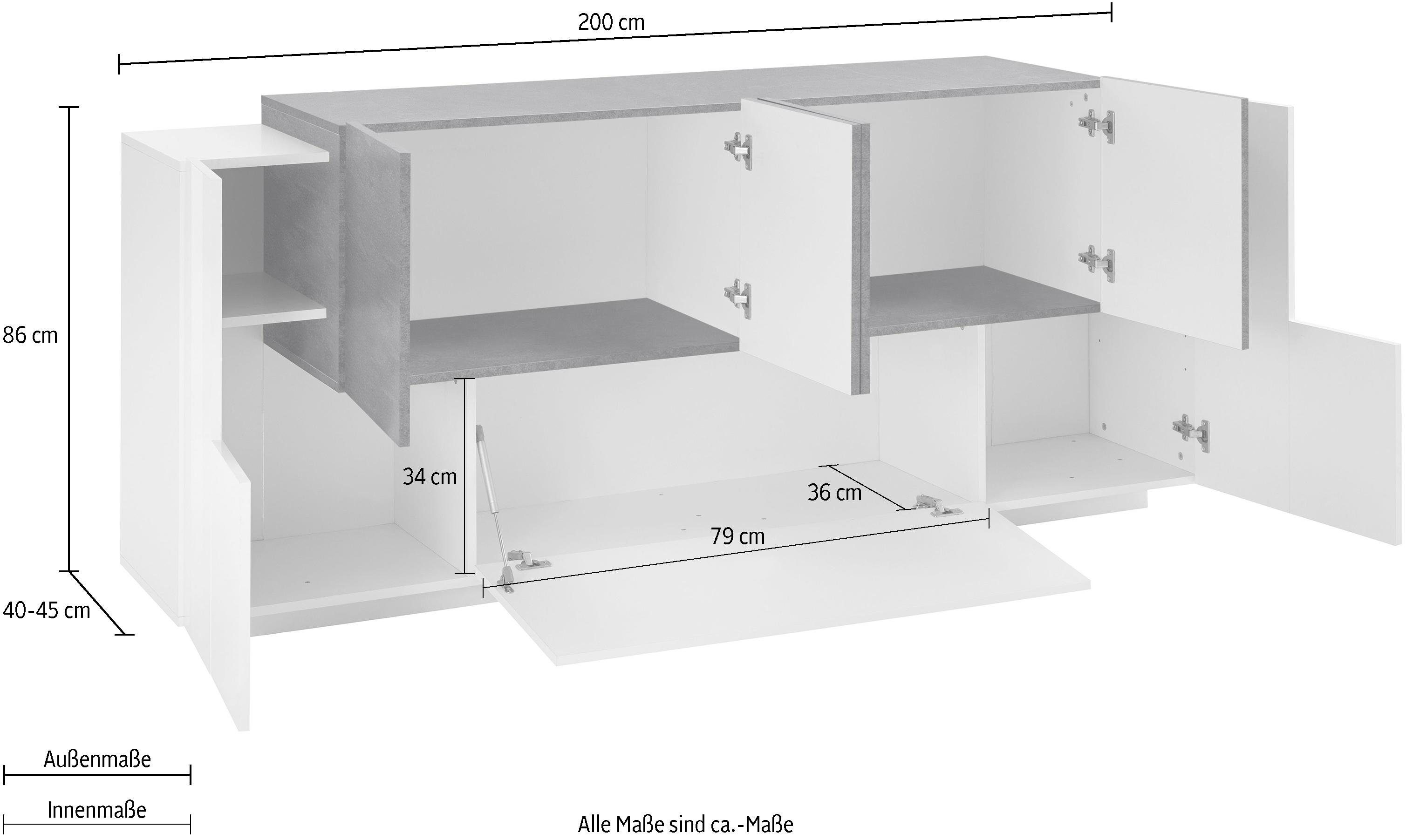 Tecnos Dressoir Coro, commode, kast, buffet, greeploos met legplanken