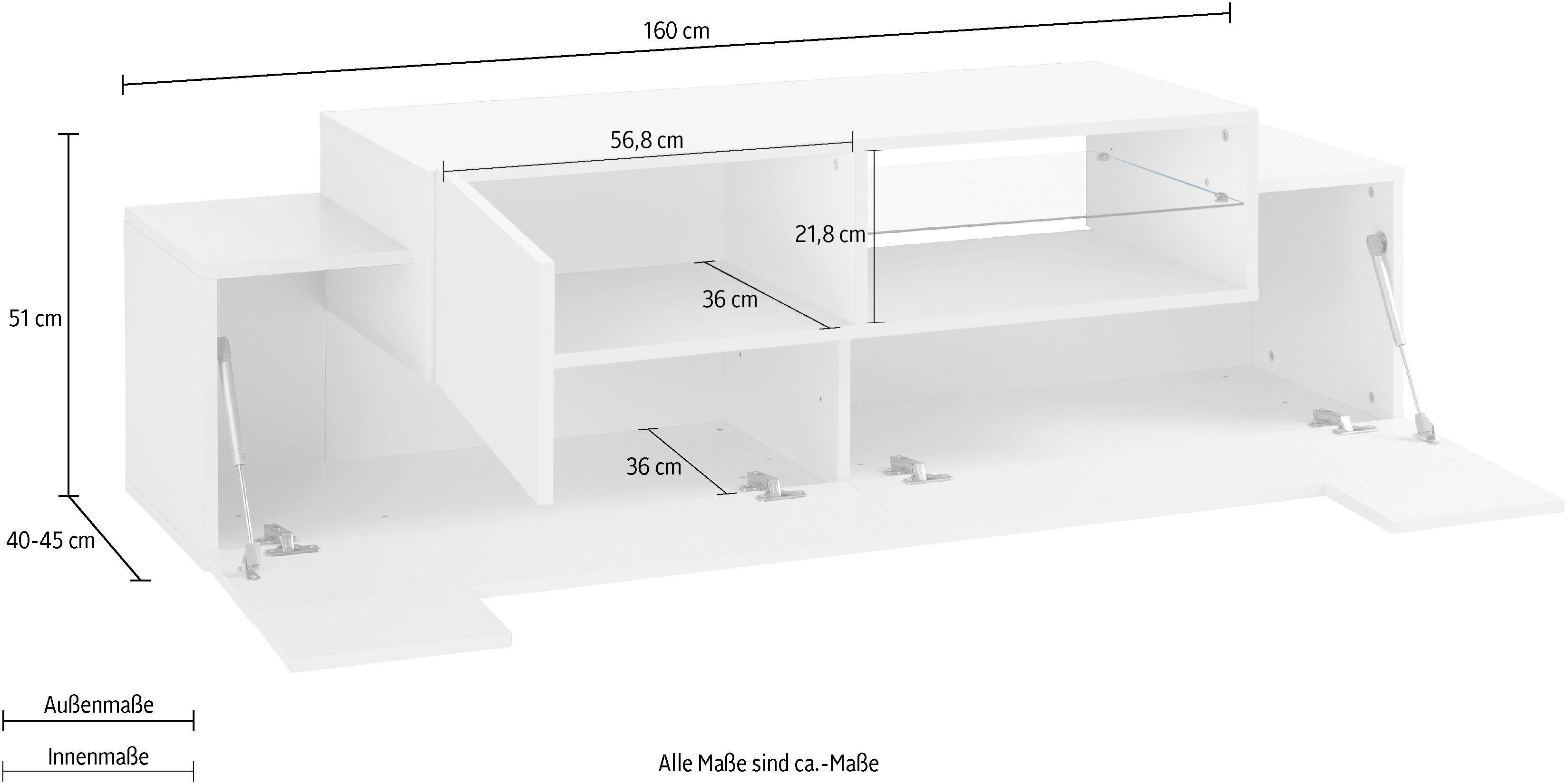 INOSIGN Tv-meubel Coro, lowboard, TV-commode, TV-meubelen, TV-bank met 2 kleppen, 1 deur, 1 glazen plank, breedte 160