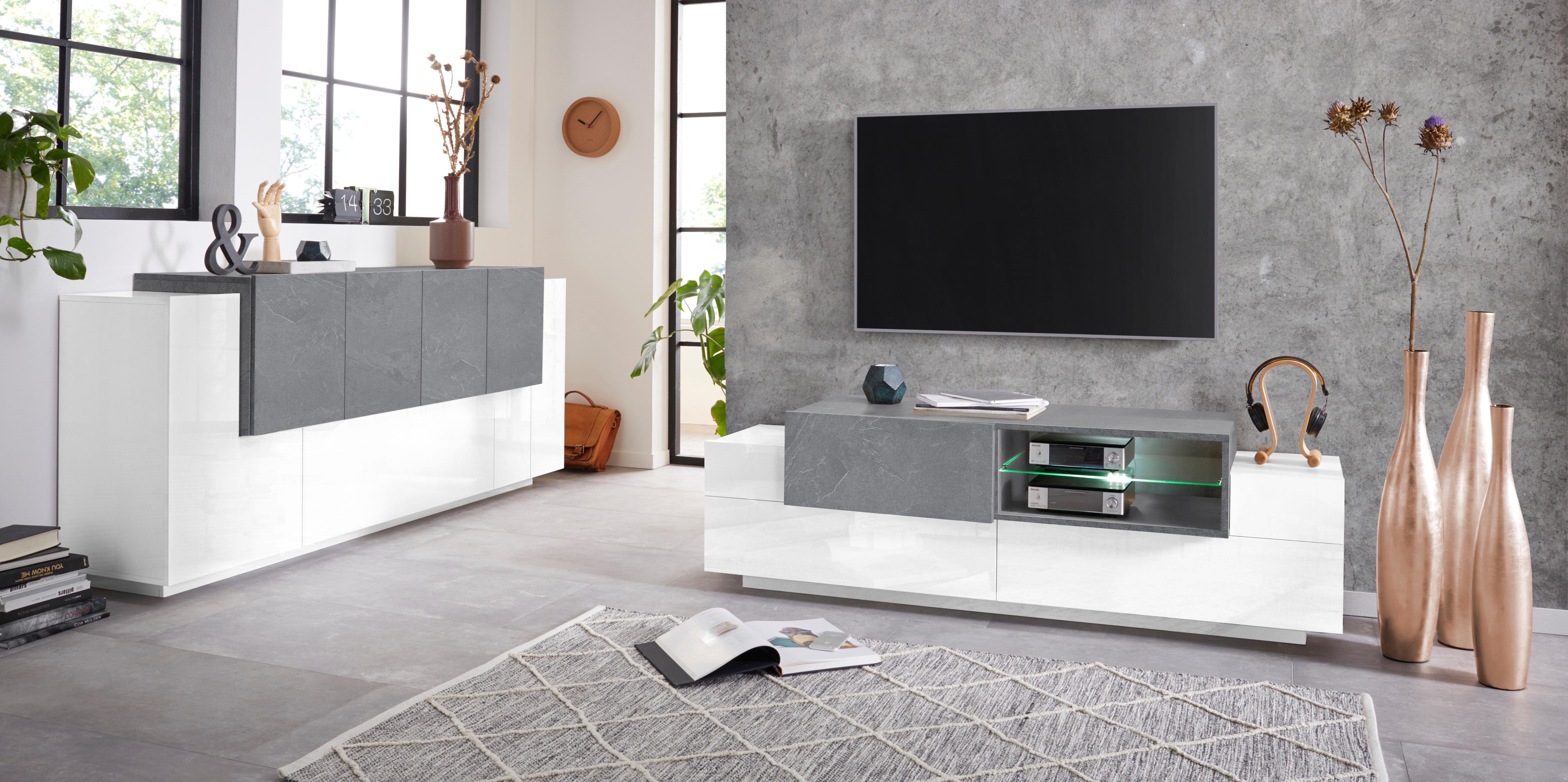 INOSIGN Tv-meubel Coro, lowboard, TV-commode, TV-meubelen, TV-bank met 2 kleppen, 1 deur, 1 glazen plank, breedte 160