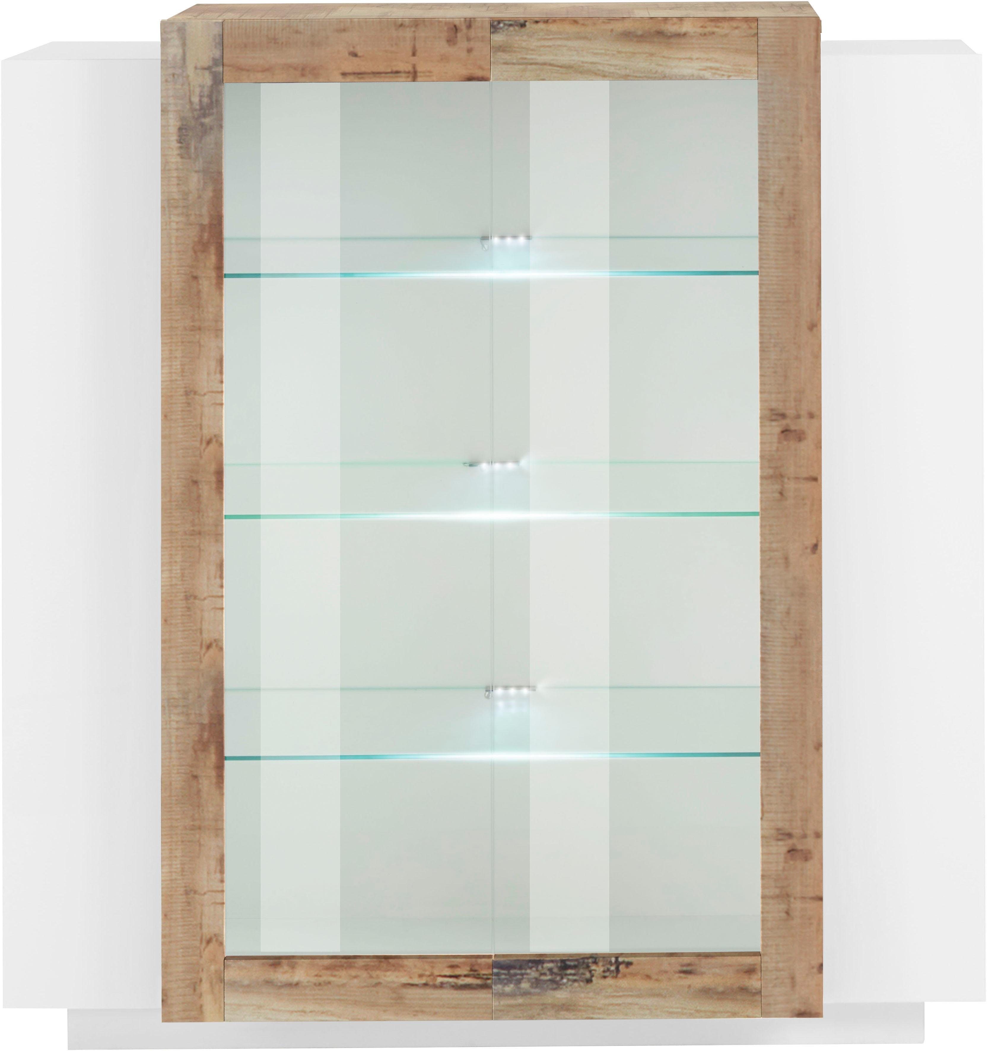 INOSIGN Vitrinekast Coro, vitrinekast, glazen vitrinekast, vitrinekast, opbergruimte vitrinekast 2 glazen deuren, 2 houten deuren, dubbele diepte, hoogglans fronten, hoogte 126