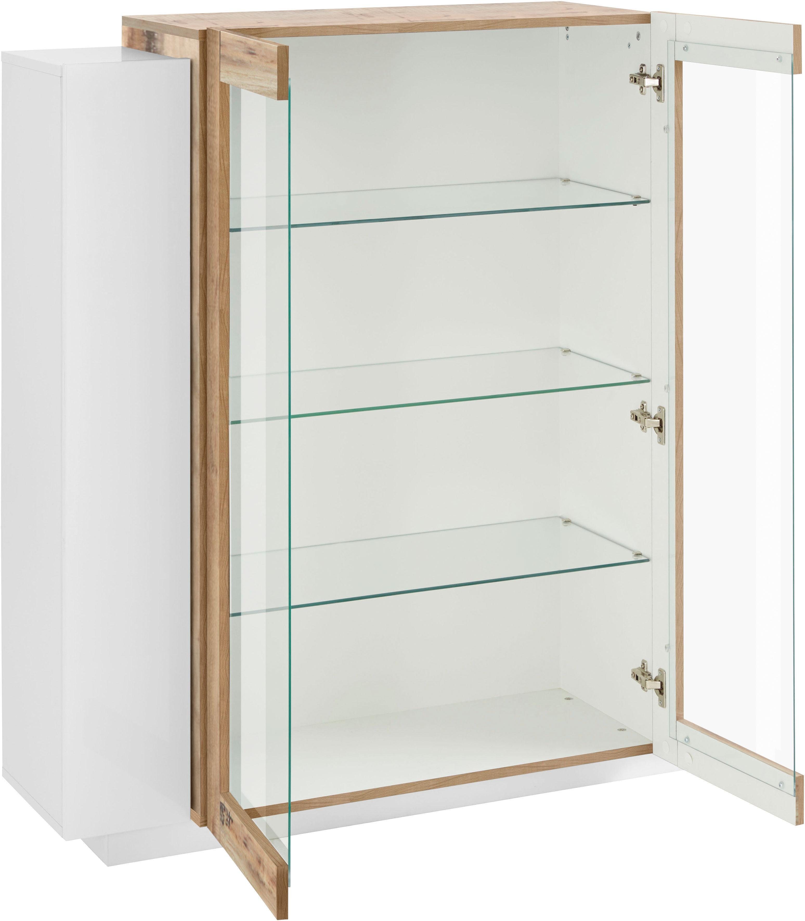 INOSIGN Vitrinekast Coro, vitrinekast, glazen vitrinekast, vitrinekast, opbergruimte vitrinekast 2 glazen deuren, 2 houten deuren, dubbele diepte, hoogglans fronten, hoogte 126