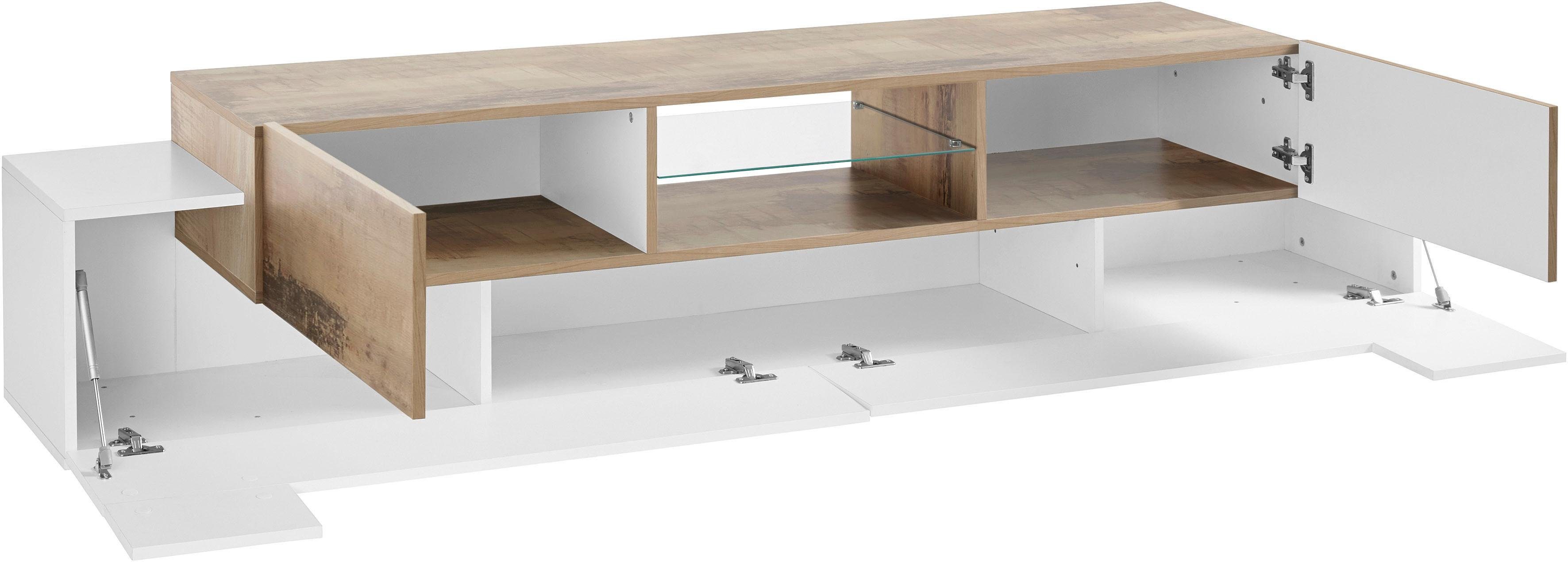 INOSIGN Tv-meubel Coro, lowboard, TV-commode, TV-meubelen, TV-bank met 2 kleppen, 2 deuren, 1 glazen plank, breedte 220