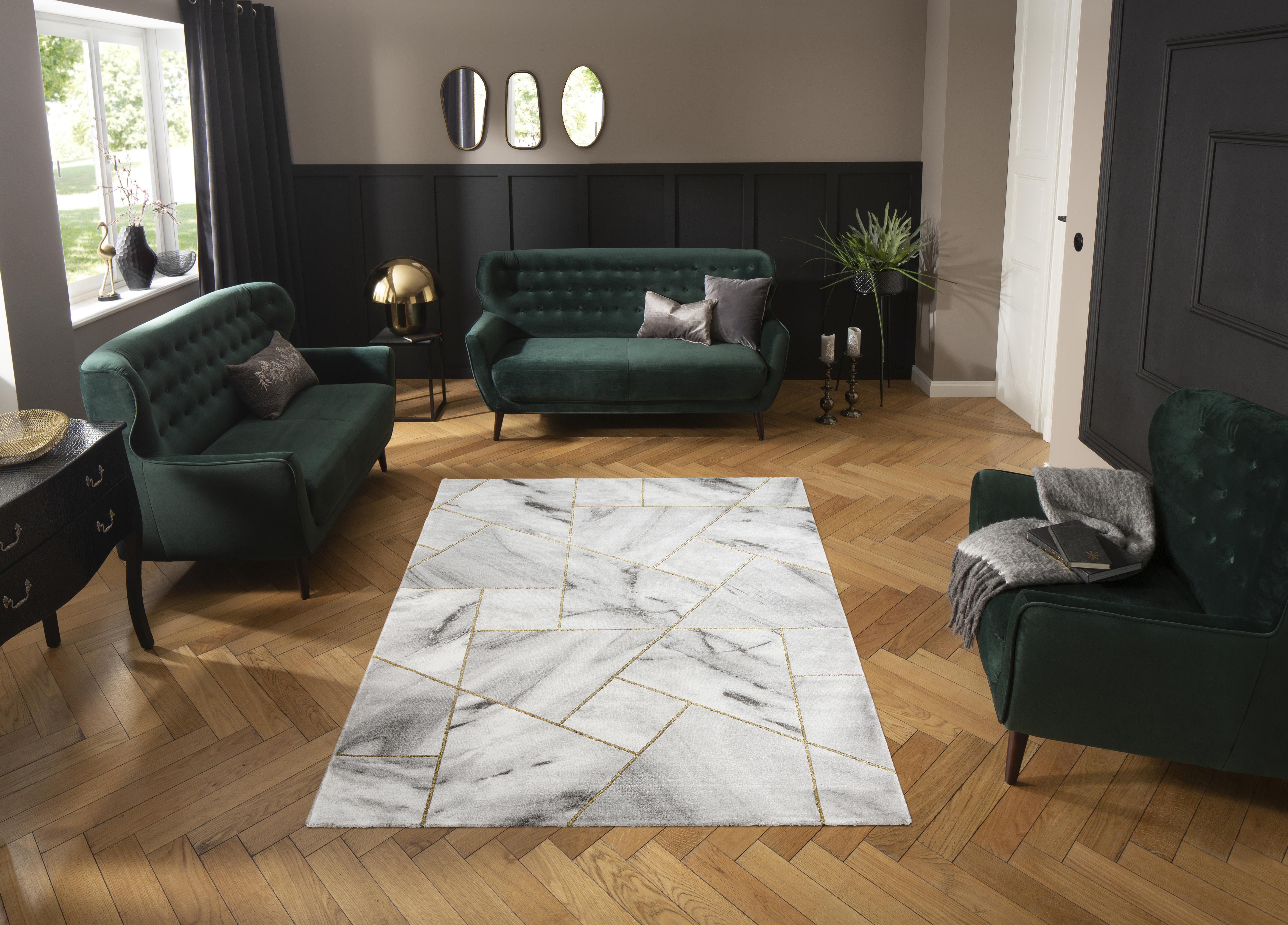 my home Vloerkleed Lerina Marmer-design, geometrisch motief, reliëfeffect, korte pool