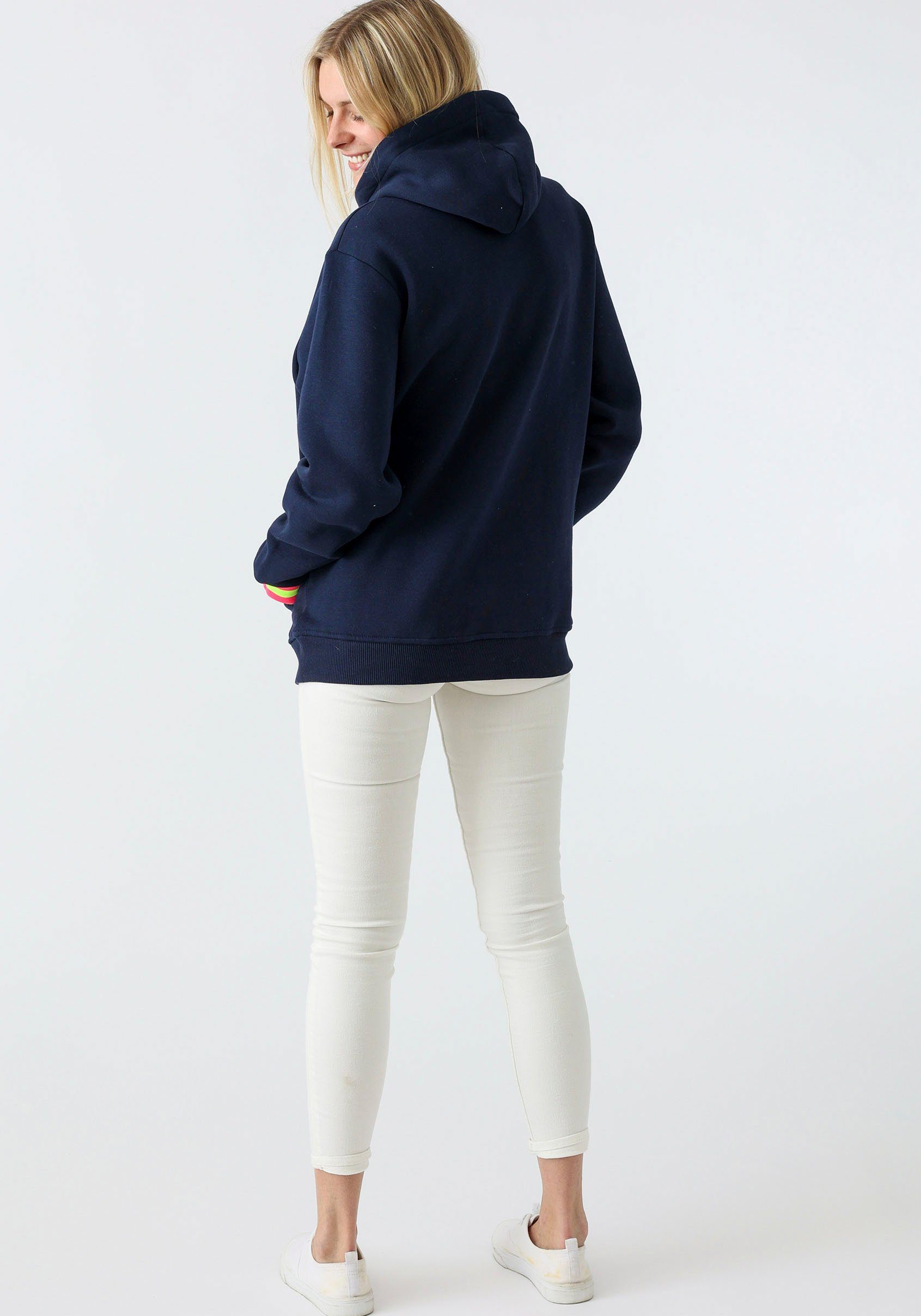Zwillingsherz Hoodie met print "moin" en "anker" in neonkleuren