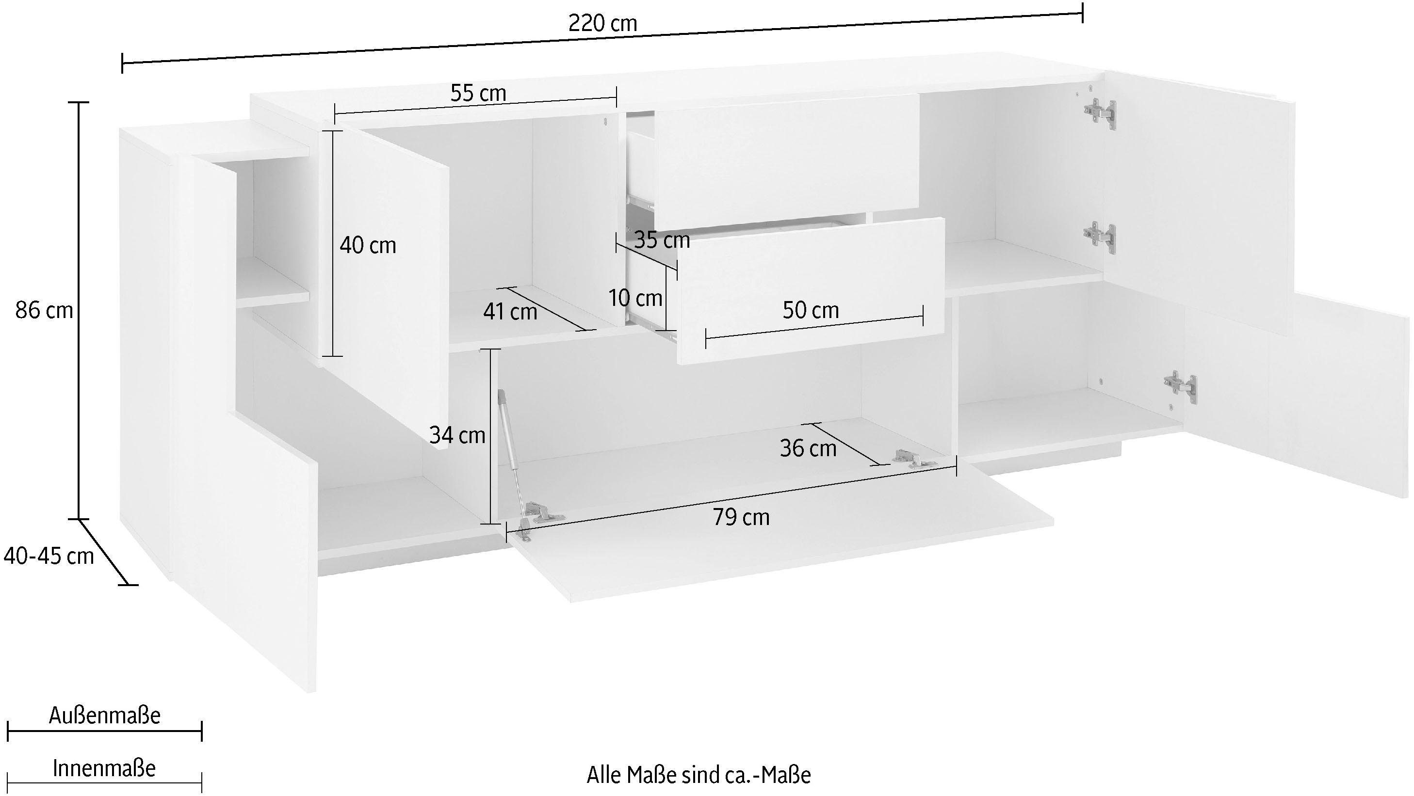 INOSIGN Dressoir Coro, commode, kast, buffet, greeploos met legplanken