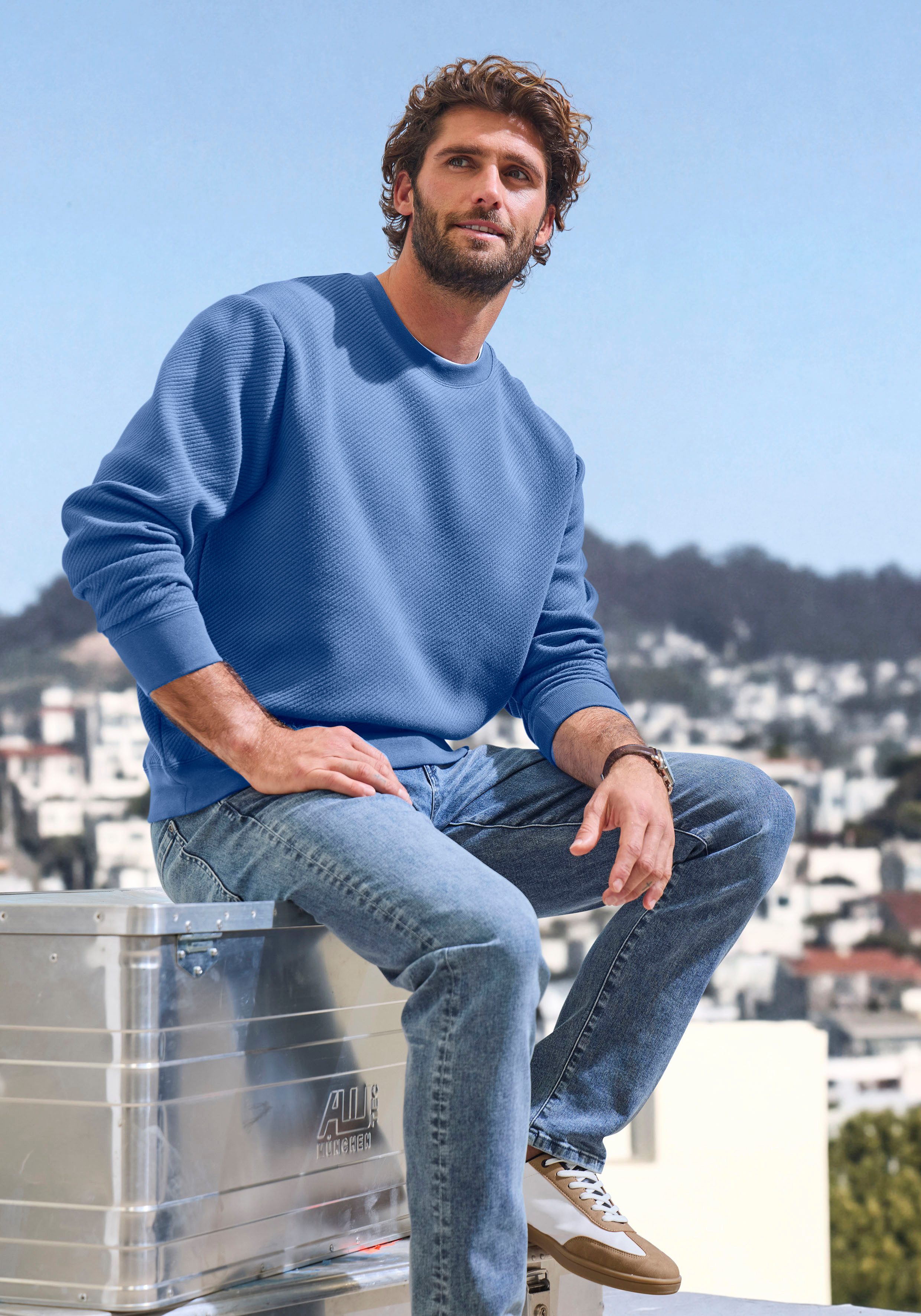 John Devin Sweatshirt Lange mouwen, sweatshirt met structuur, ronde hals, katoenmix
