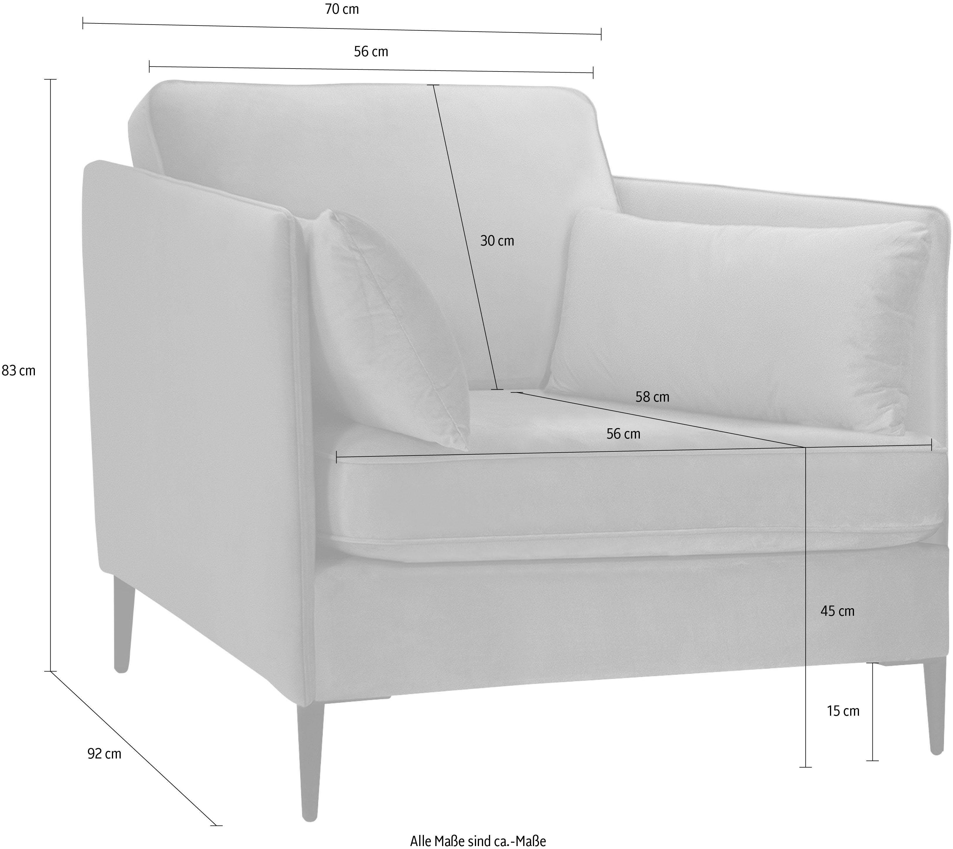 Leonique Fauteuil Light inclusief losse sierkussens, met smalle armleuningen en telescooppoten