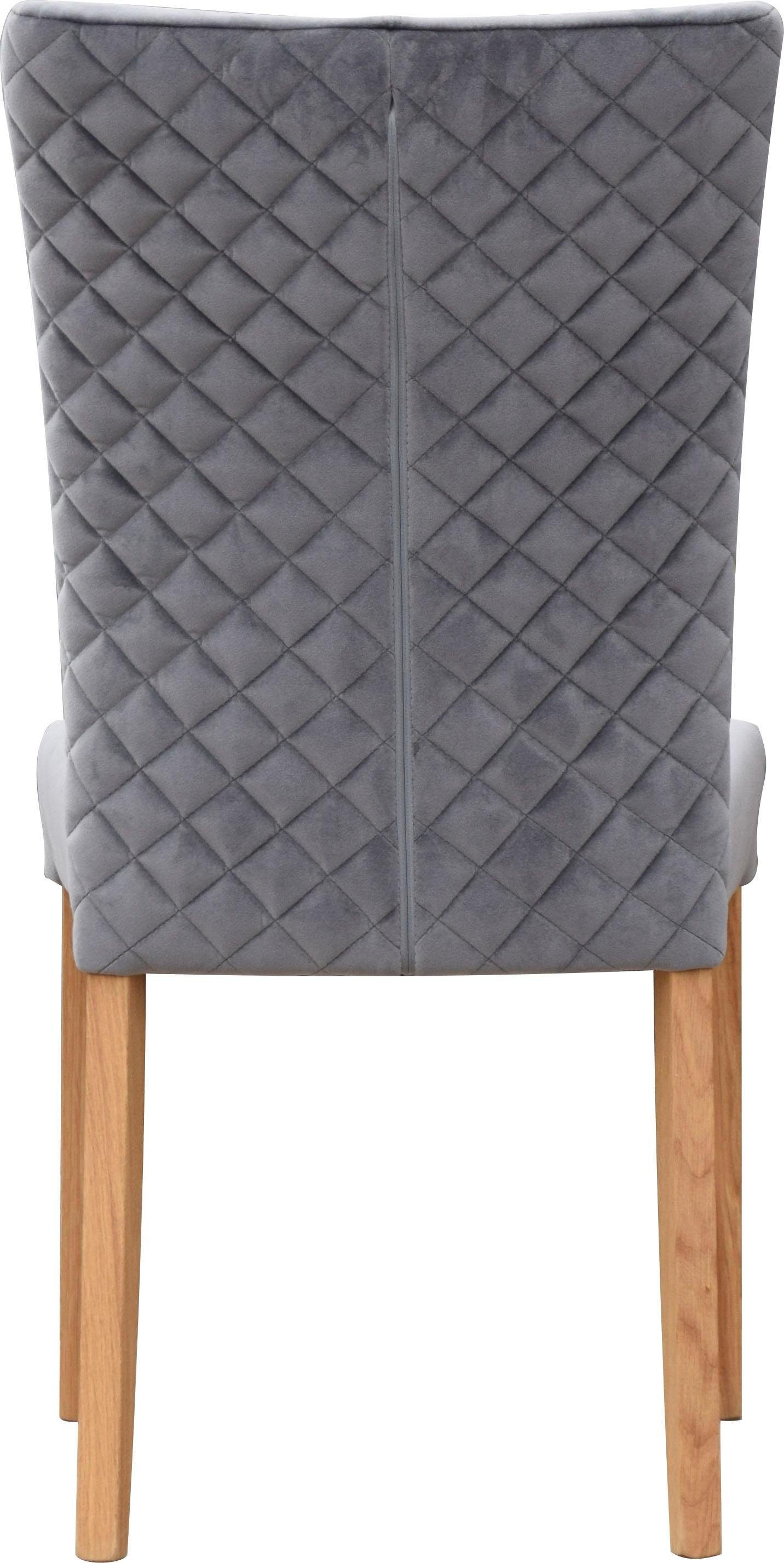 Leonique Eetkamerstoel Vence met ruitstiksel in de rugleuning, poten van massief eiken (set, 2 stuks)