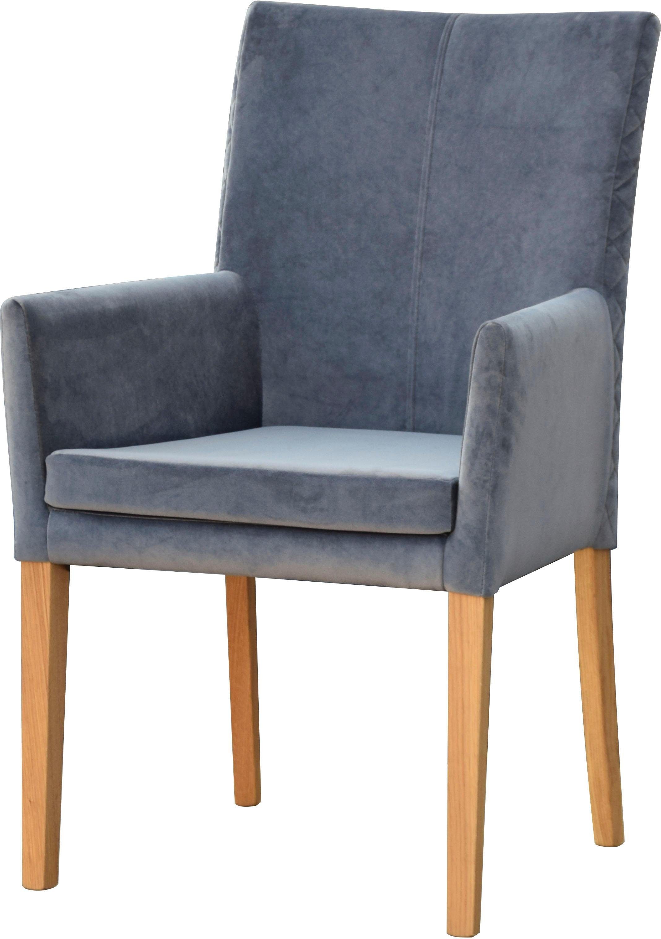 Leonique Stoel met armleuningen Vence met ruitstiksel in de rugleuning, poten van eiken, in fluwelige look (1 stuk) 4 poot stoelen maat
