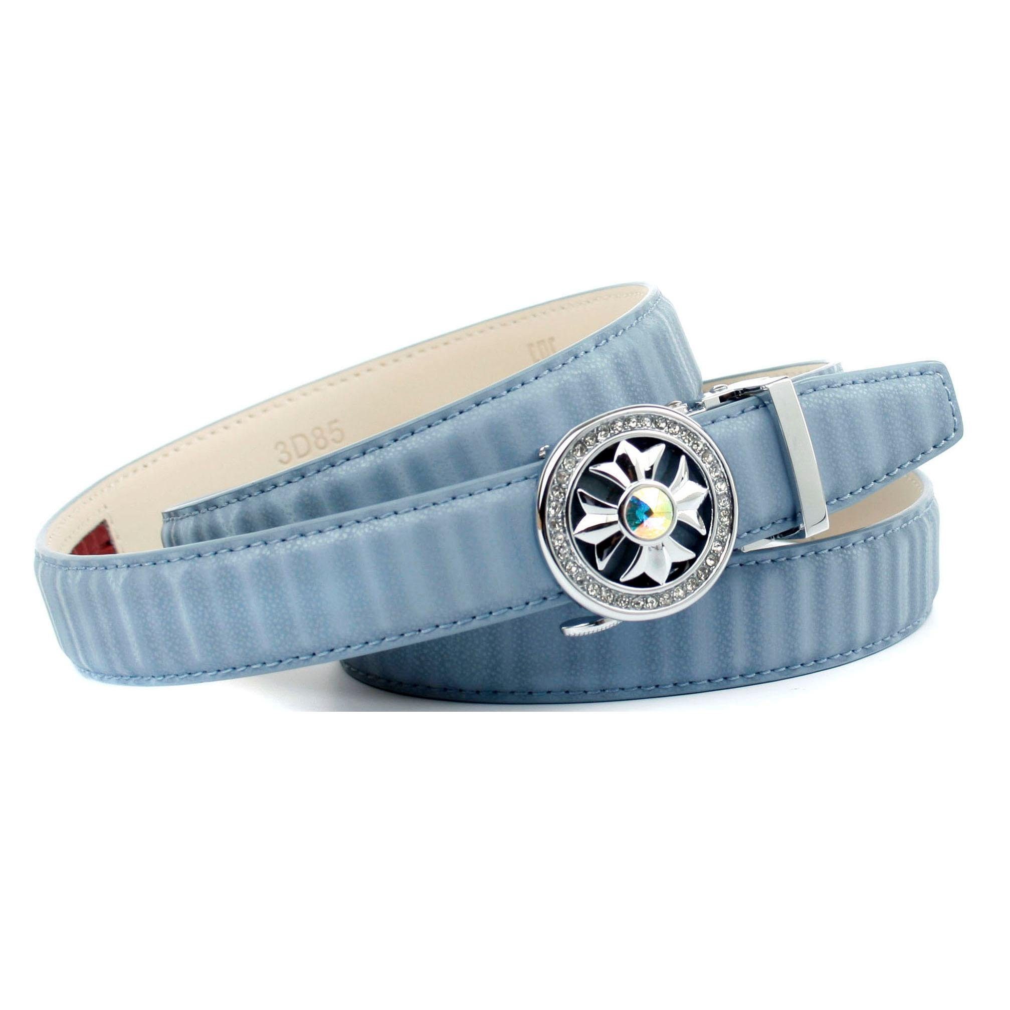 Anthoni Crown Leren riem Schitterende riem van innovatief leer in 3D-look, gebombeerd dames brede riemen maat 70 blauw