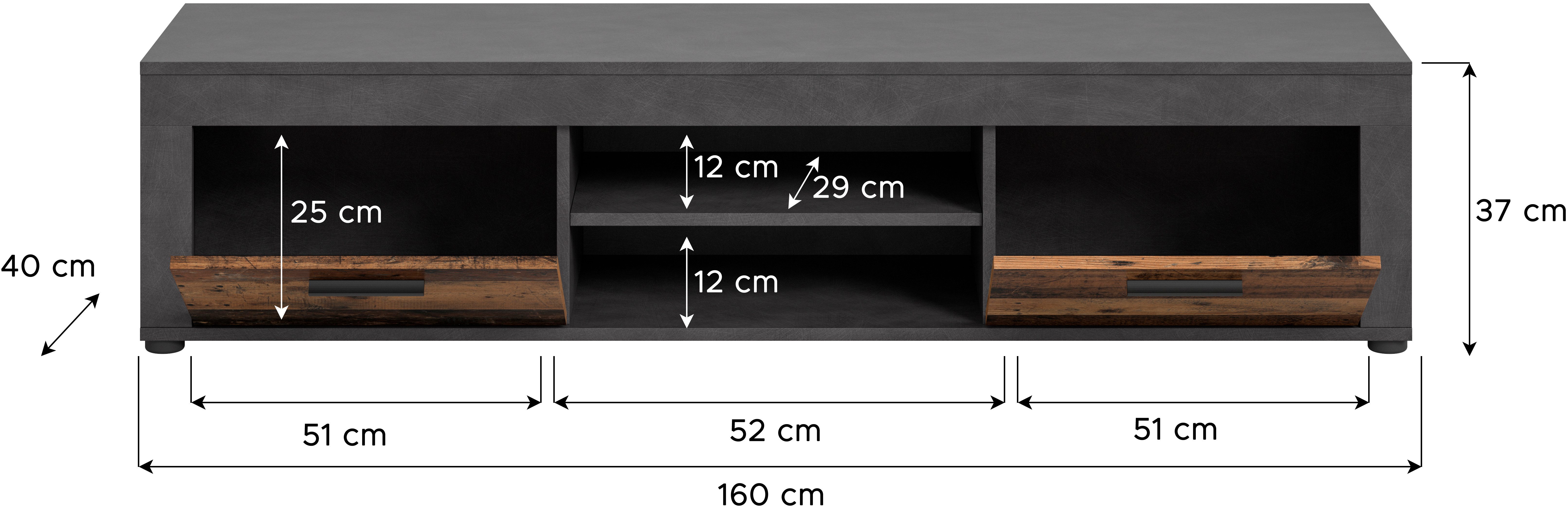 INOSIGN Tv-meubel Aosta, breedte 160 cm, in verschillende kleuruitvoeringen met 2 kleppen en 2 open vakken, tv-bord, mediabord, tv-meubel