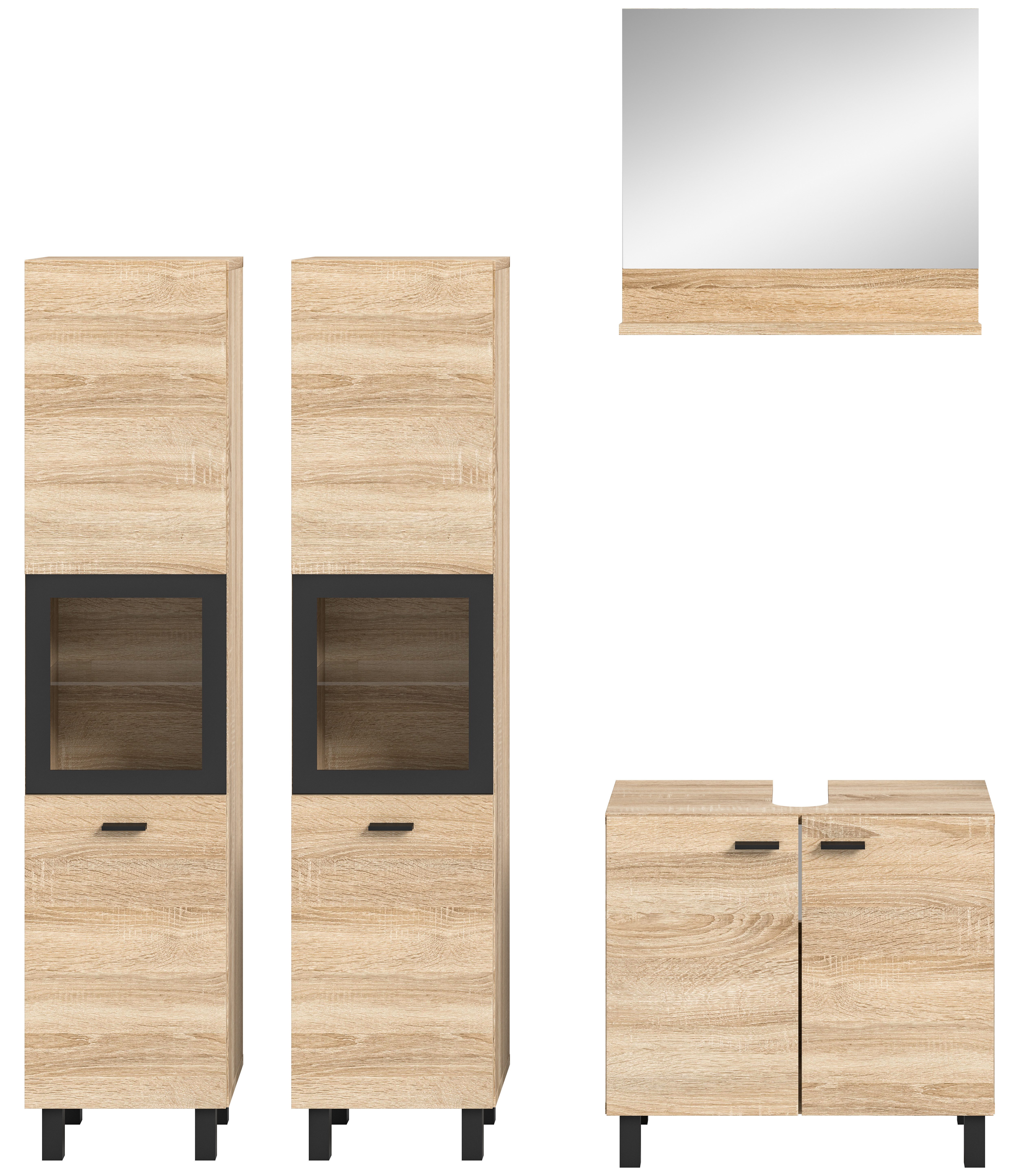 welltime Badmeubelset Tampa, breedte 137cm, 4-delig Wastafelonderkast, spiegel, hoge kast (4 stuks)