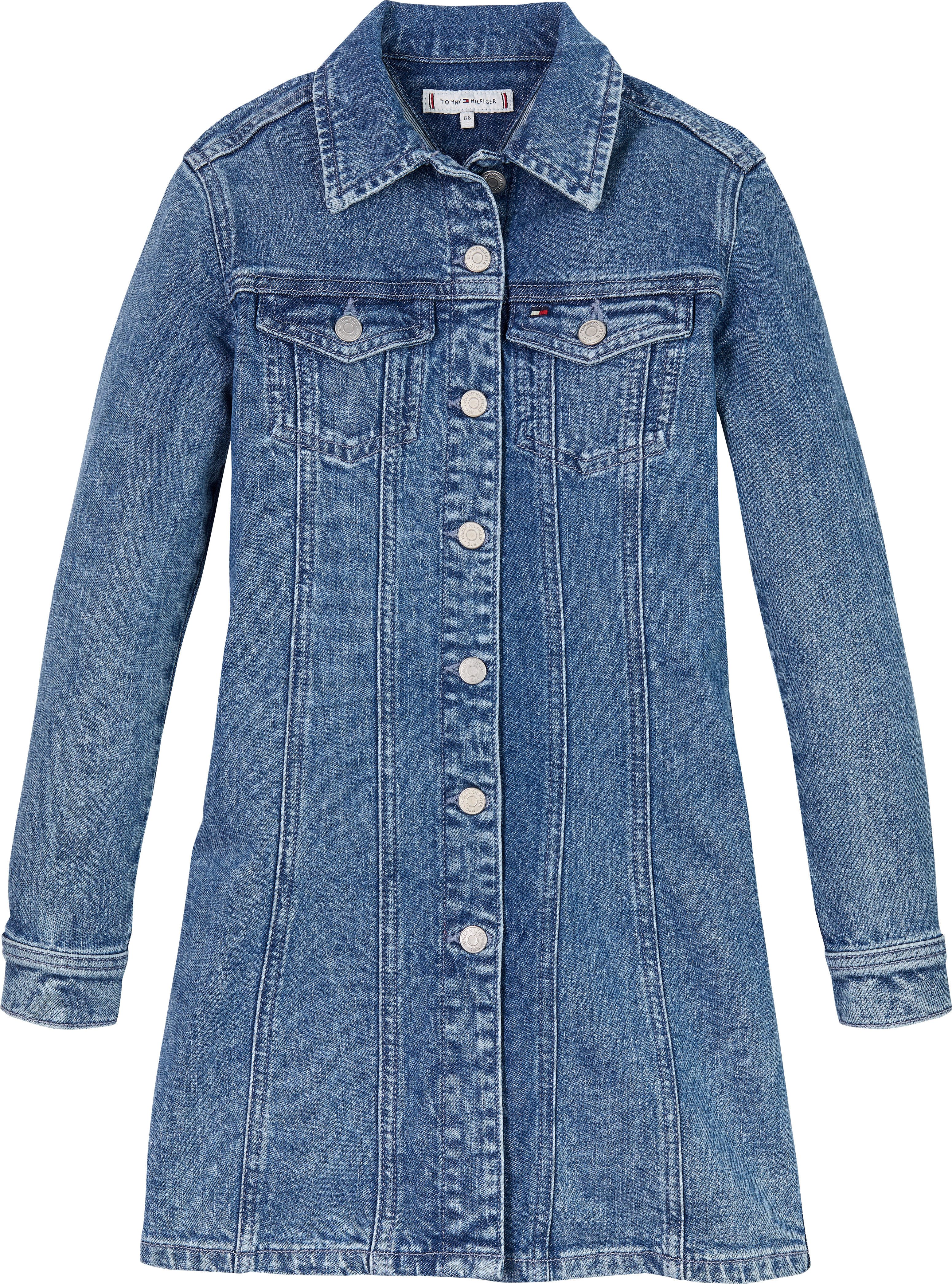 Tommy Hilfiger Jeans jurk DENIM DRESS LS met borstzakken in blauwe wassing