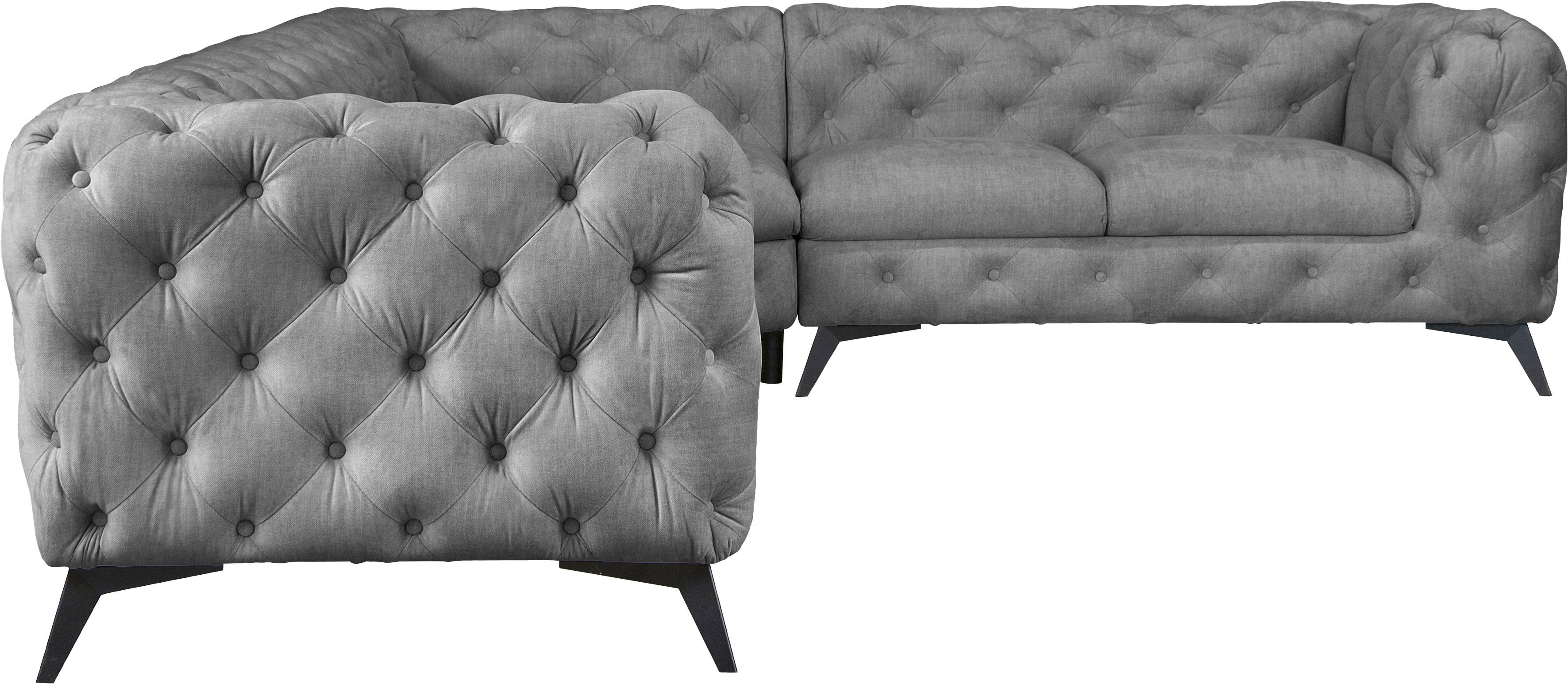 Leonique Chesterfield-bank Glynis L-vorm luxueuze capitonnage, moderne chesterfield look, kleur van de poten ter keuze