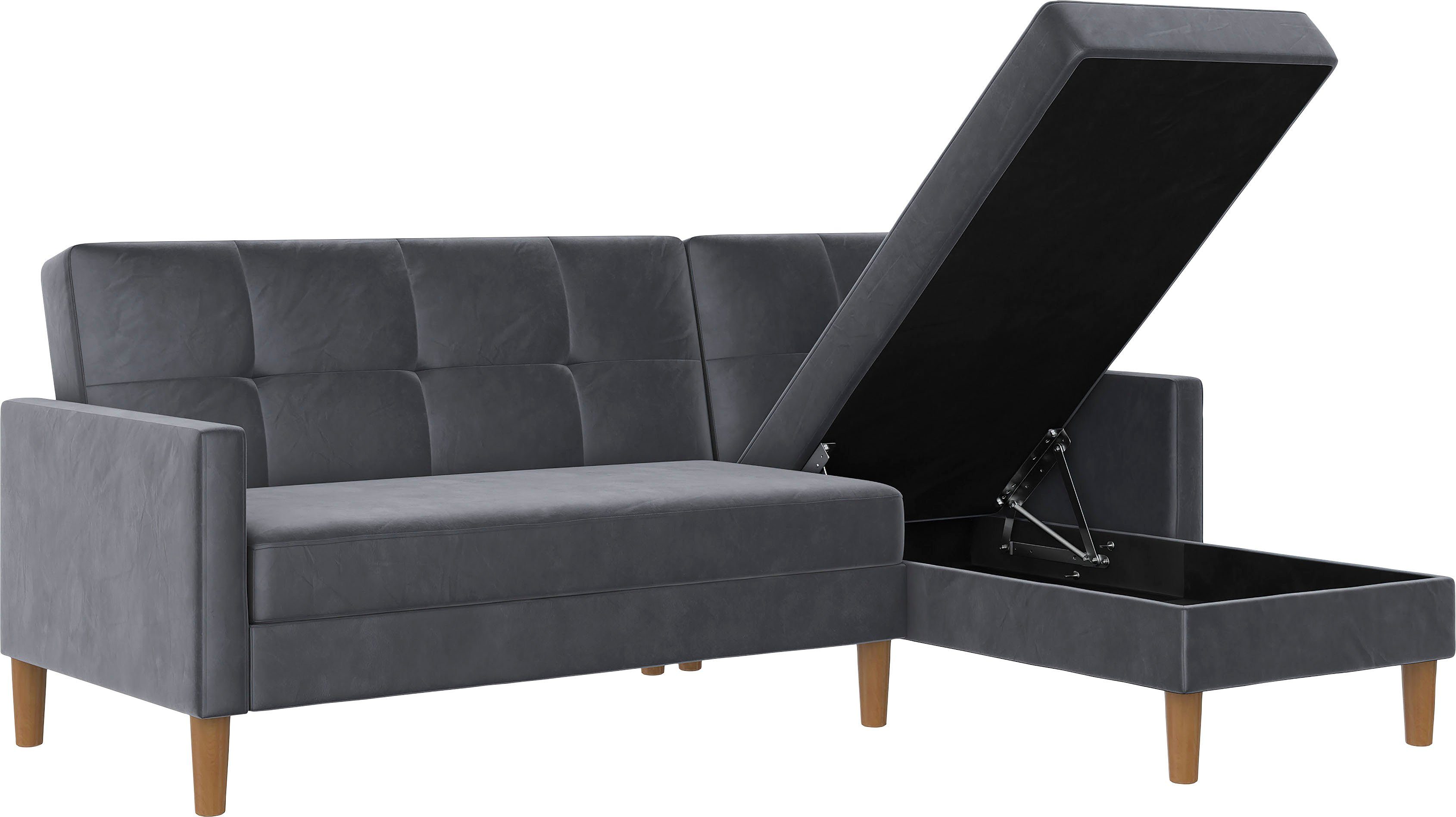 Dorel Home Hoekbank Lilly, L-vorm met bedfunctie, récamier aan beide kanten te monteren, zithoogte 43 cm