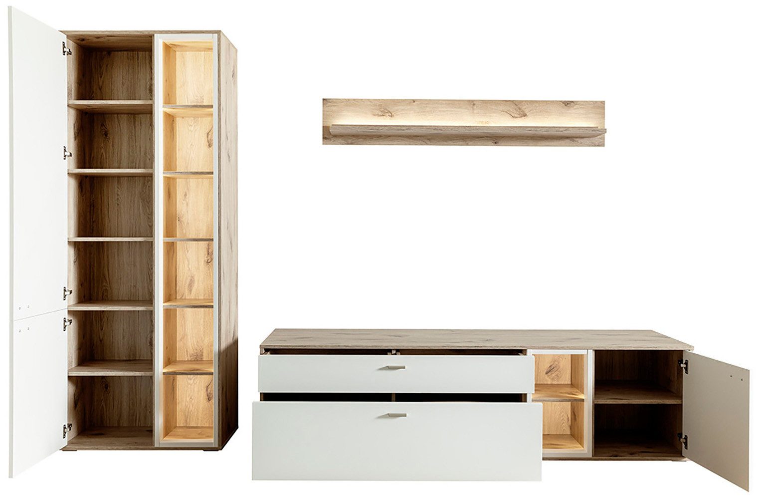 MCA furniture Wandmeubel SANTERNO Woonkamer set (3-delig), deuren & lades gedempt, breedte 292 cm (complete set, 3-delig)