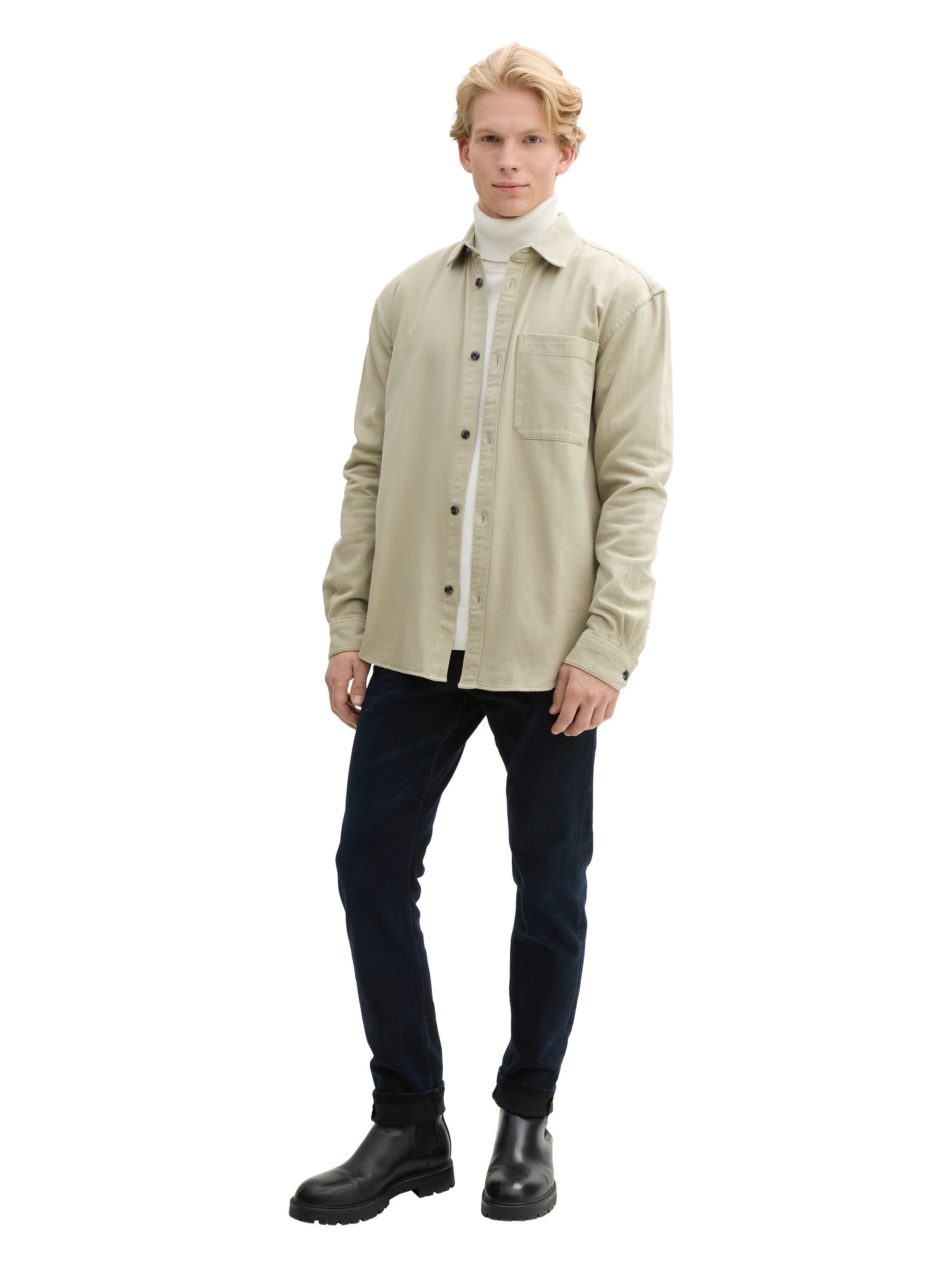 Tom Tailor Denim Overhemd met lange mouwen met borstzak van 100% katoen