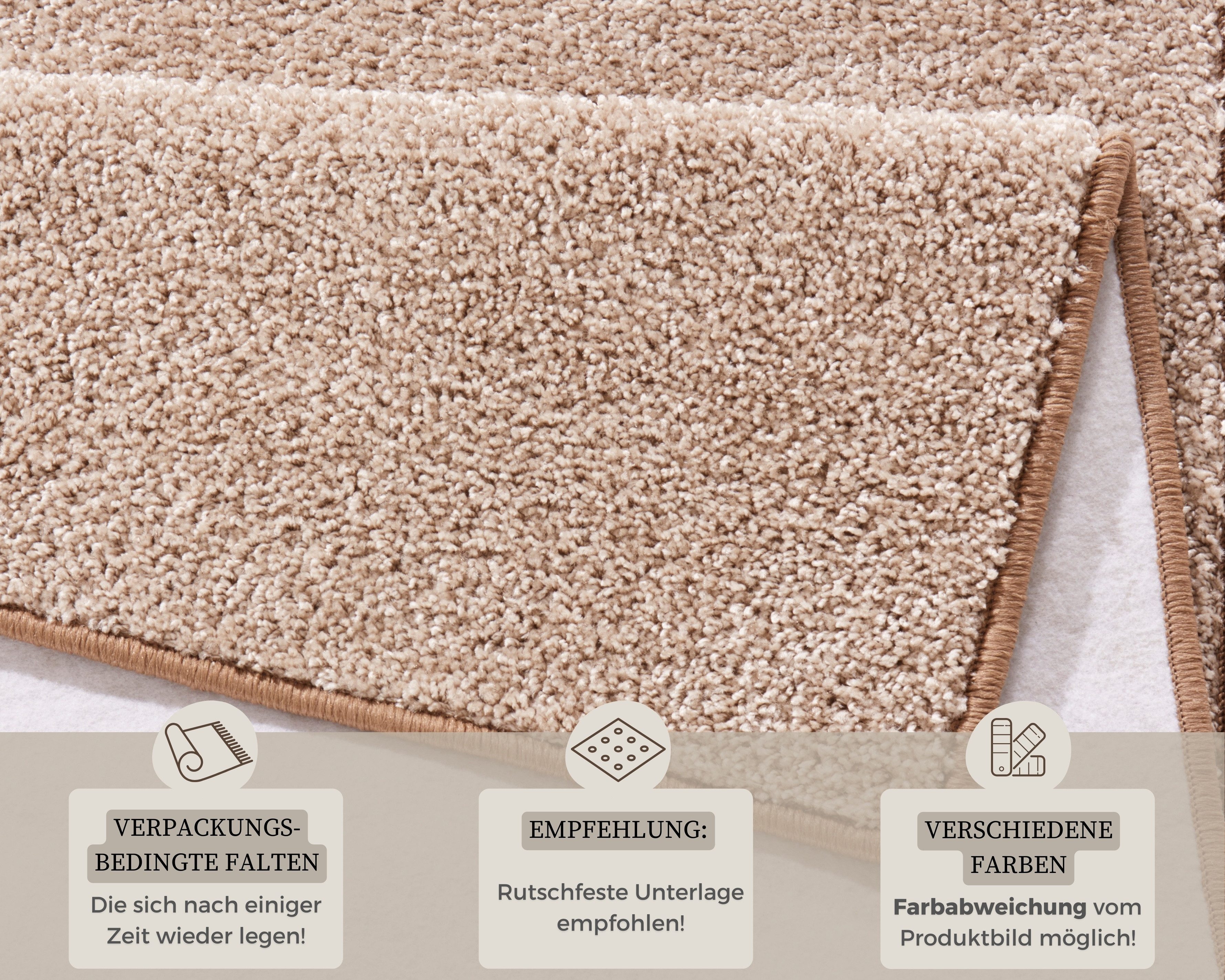 HANSE Home Vloerkleed Pure 100 korte pool Kortpolig, effen, omgezoomd, loper, woonkamer, kinderkamer, gang