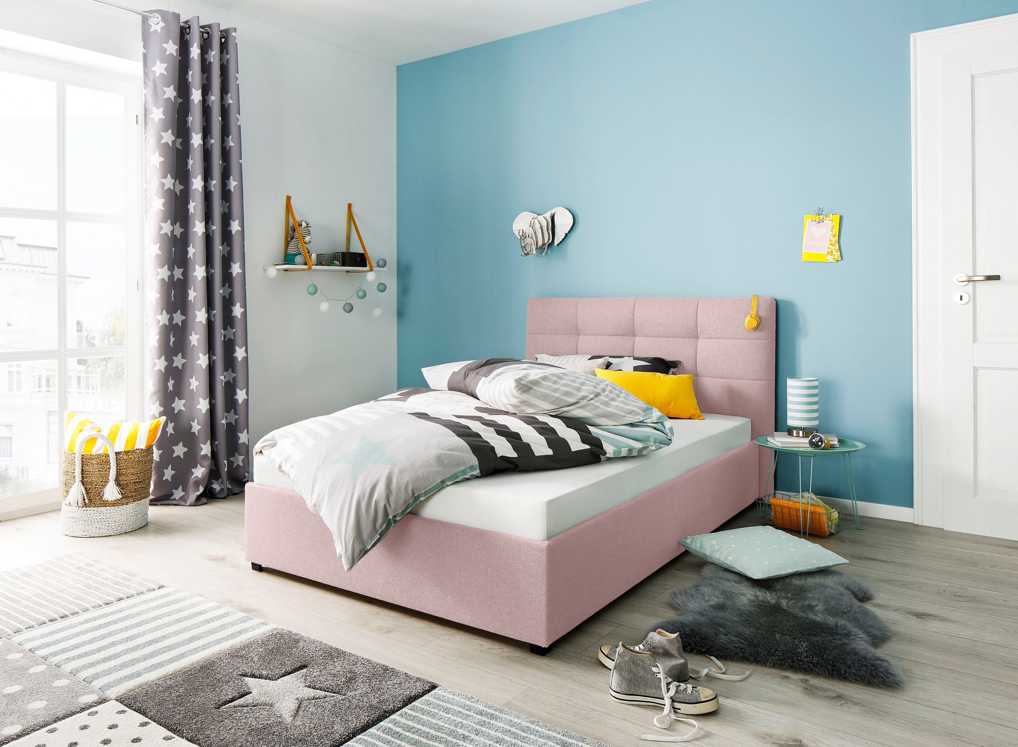 Lüttenhütt Gestoffeerd bed Endres met bedkist, naar keuze zonder matras/lattenbodem of incl. matras bedden roze