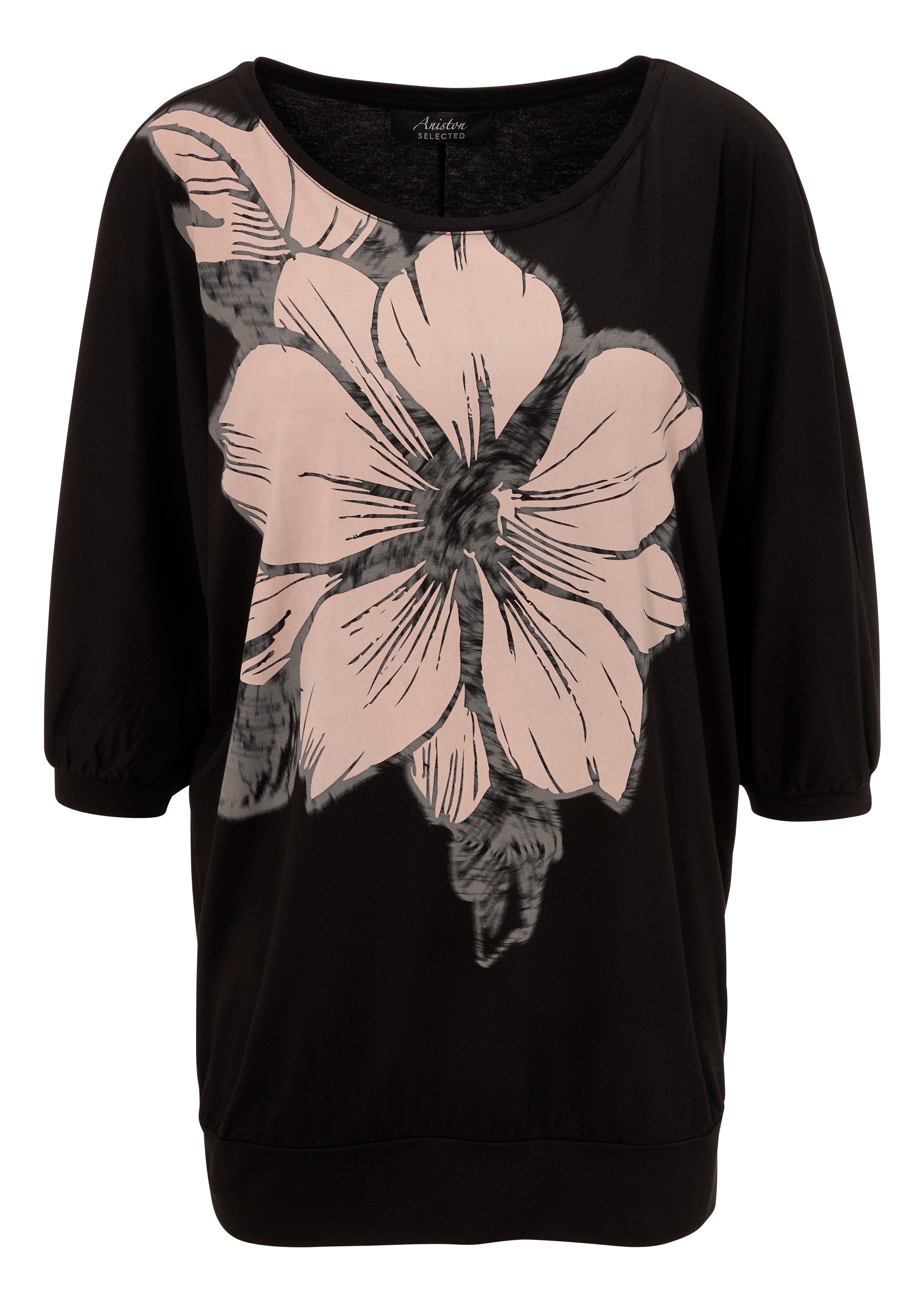 Aniston SELECTED Shirt met vleermuismouwen met grote voorbloemenprint - nieuwe collectie