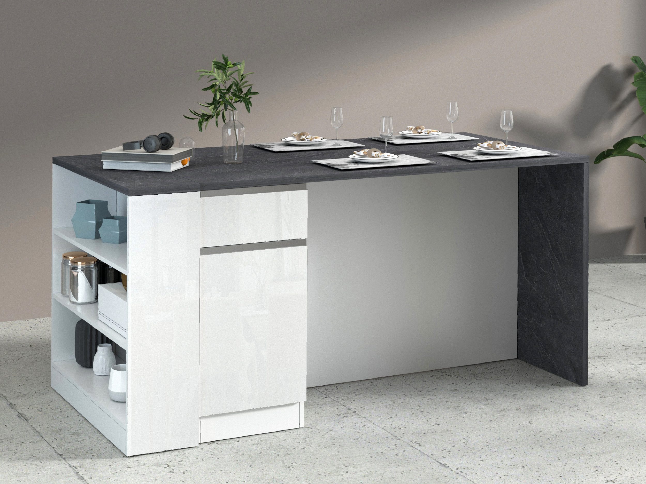 Kochstation Keukenrek Sole, plank, staande plank, keukenkast, opbergrek Combineerbaar met keukeneiland serie Sole kookstation