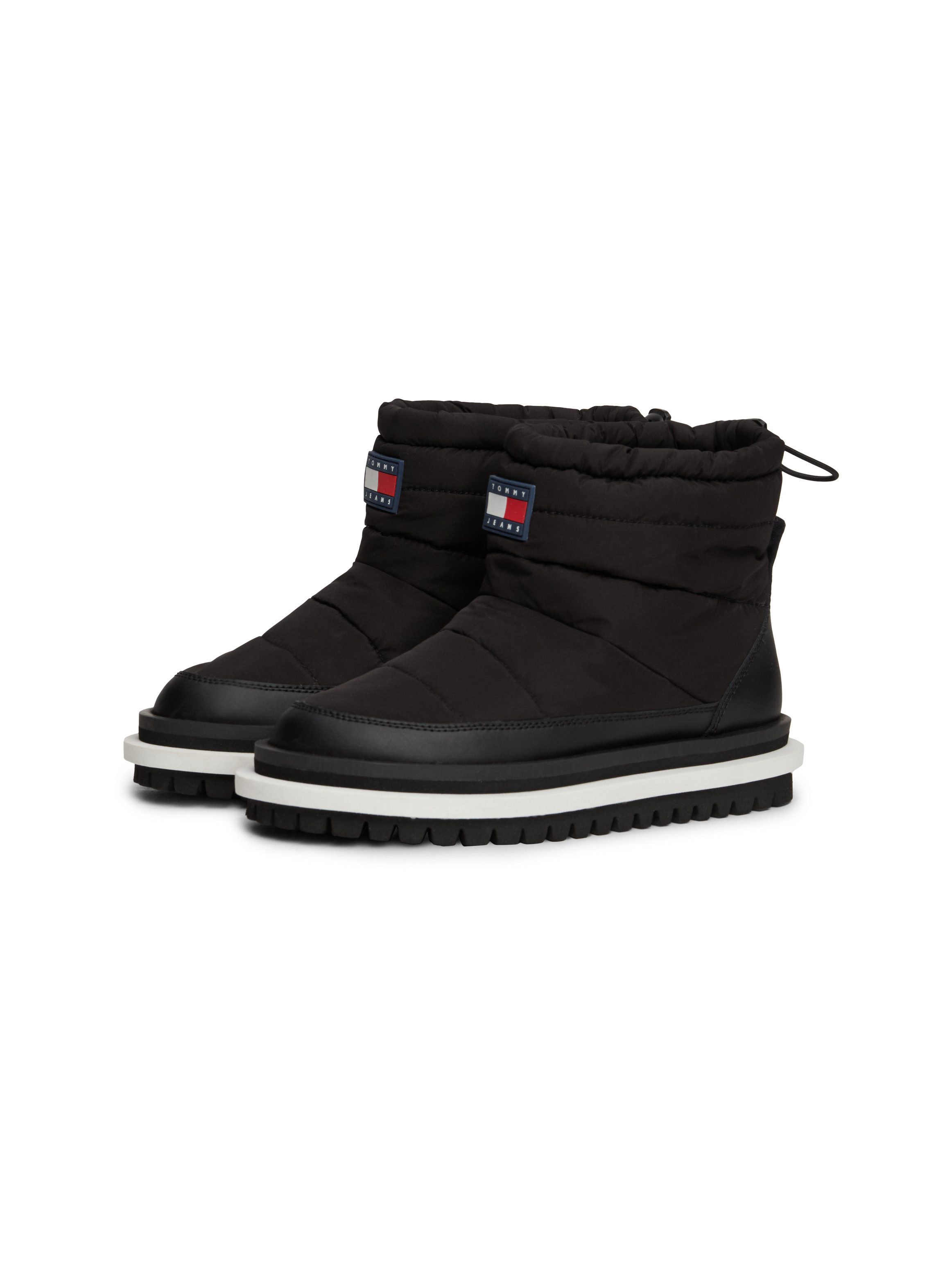 TOMMY JEANS Winterlaarzen TJW PADDED FLAT BOOT WL , plateau, sneeuwlaarzen, korte laarzen met snelle sluiting aan de schacht